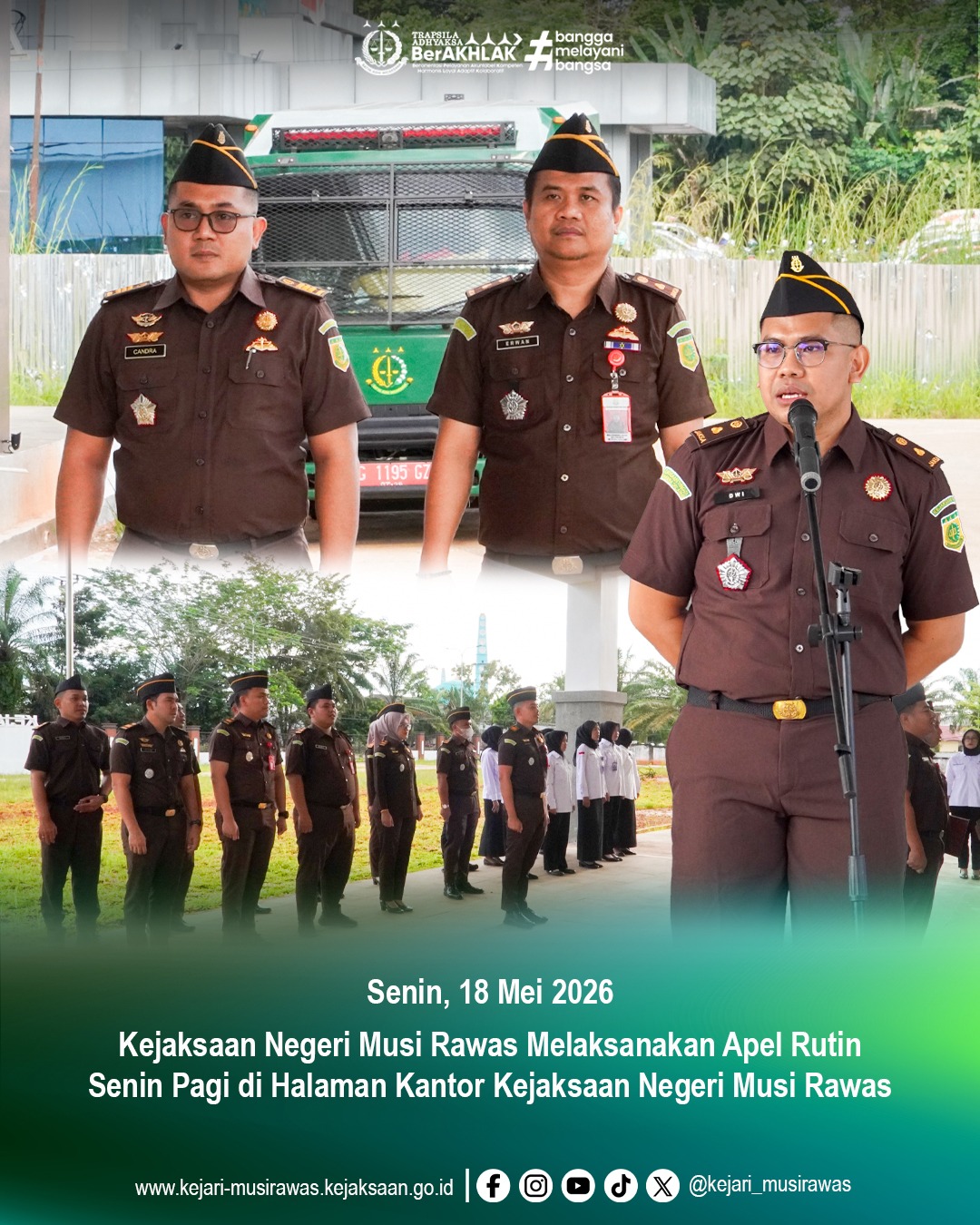 Pimpin Apel Senin Pagi Kasubag Pembinaan Kejari Musi Rawas Tegaskan Kedisiplinan Jajaran