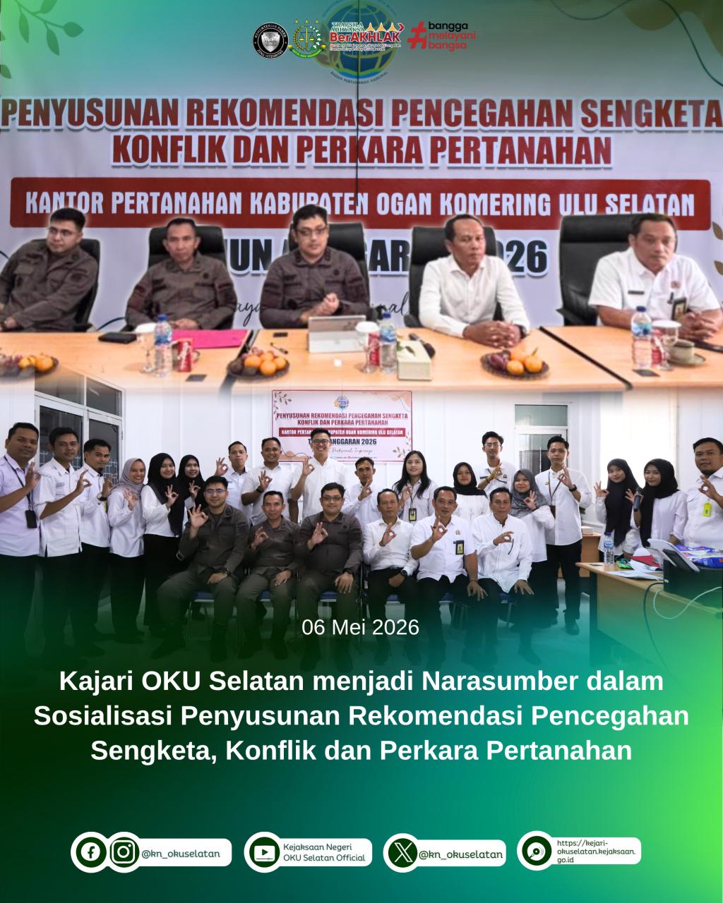Kajari OKU Selatan Jadi Narasumber Sosialisasi Pencegahan Sengketa Pertanahan