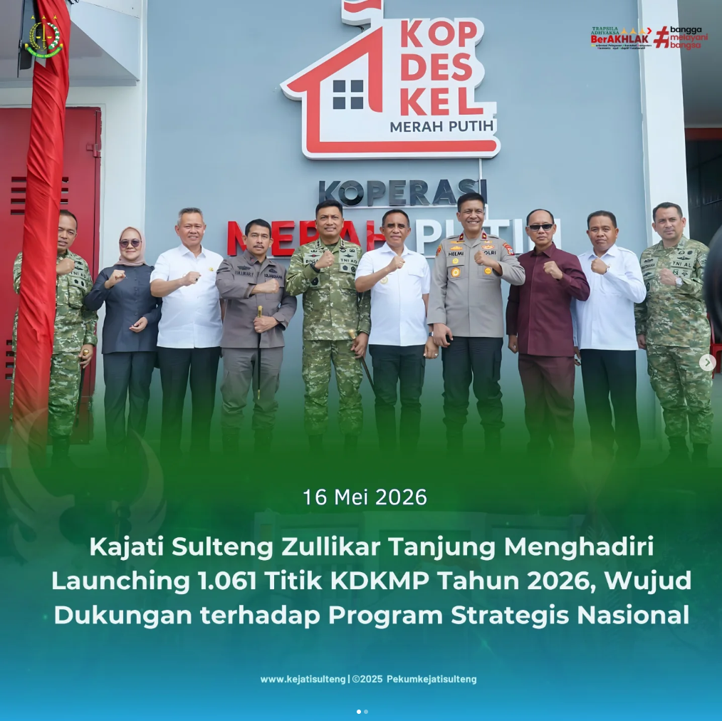 KAJATI SULTENG ZULLIKAR TANJUNG MENGHADIRI LAUNCHING 1061 TITIK KDKMP TAHUN 2026WUJUD DUKUNGAN TERHADAP PROGRAM STRATEGIS NASIONAL