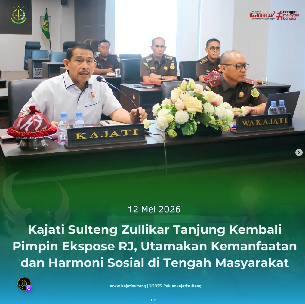 KAJATI SULTENG ZULLIKAR TANJUNG KEMBALI PIMPIN EKSPOSE RJ UTAMAKAN KEMANFAATAN DAN HARMONI SOSIAL DI TENGAH MASYARAKAT