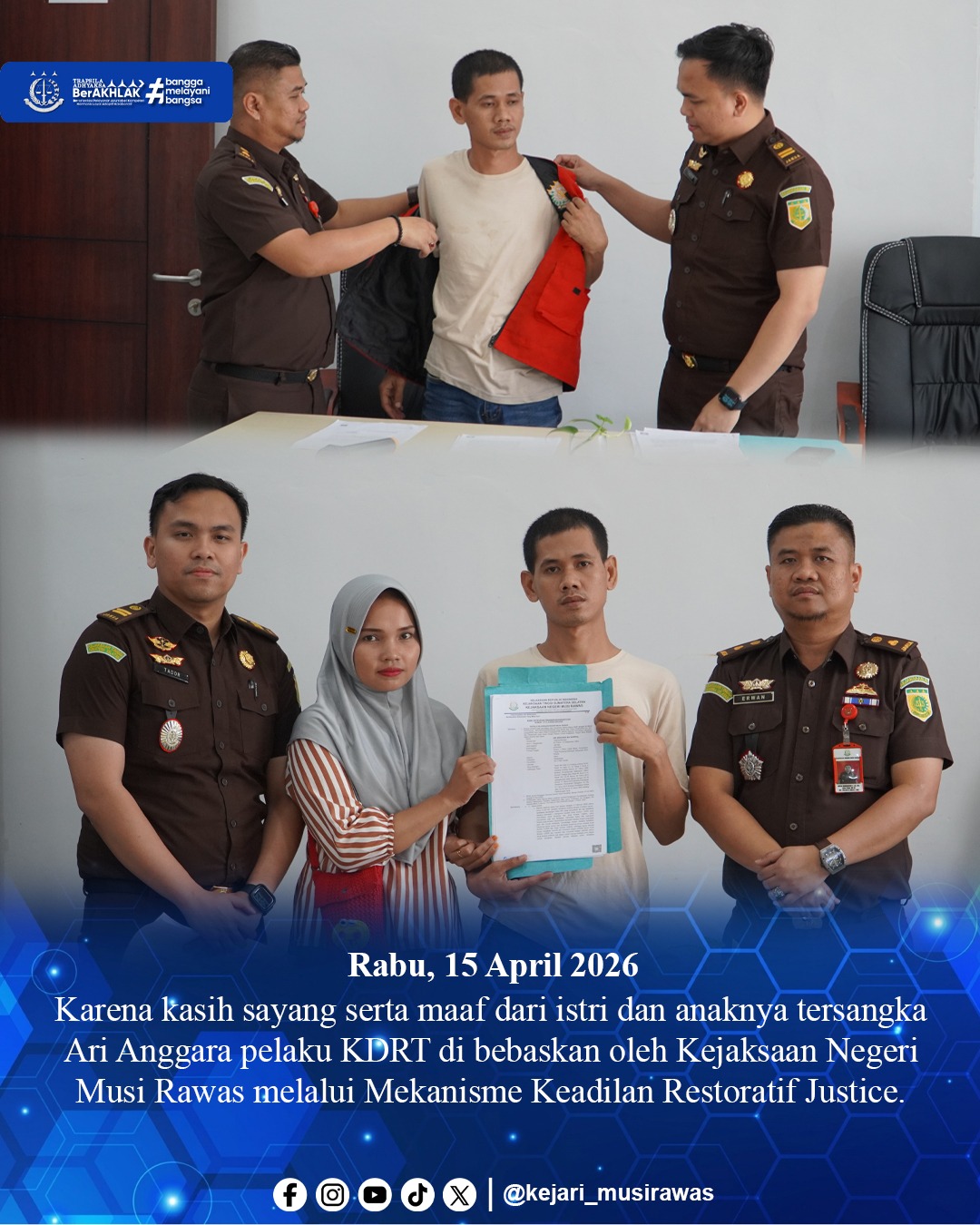 Kedepankan Hati Nurani Jaksa Fasilitator Kejari Musi Rawas Berhasil Selesaikan Perkara KDRT Lewat Restorative Justice