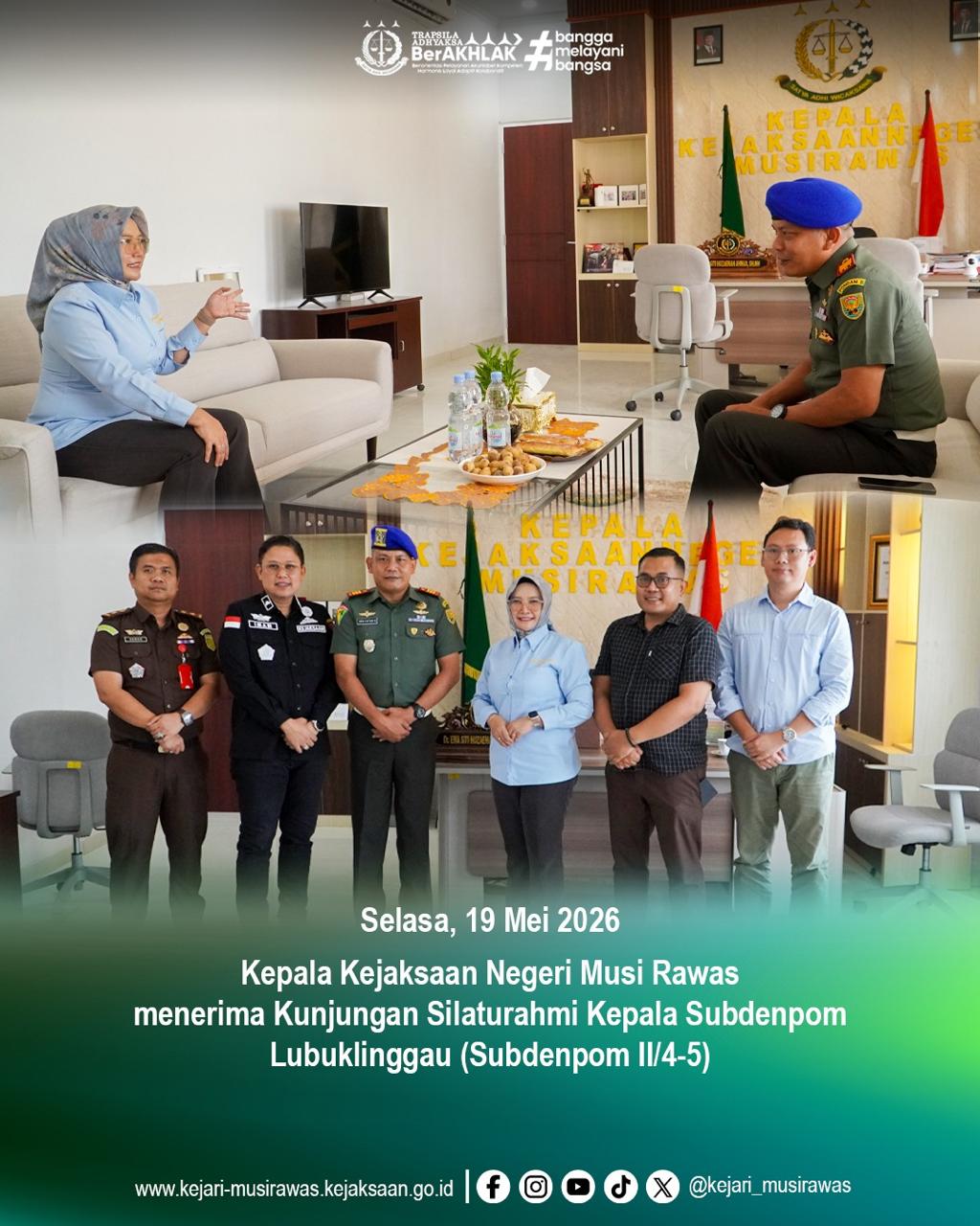 Perkuat Sinergitas dan Koordinasi Kajari Musi Rawas Terima Kunjungan Silaturahmi Kepala Subdenpom Lubuklinggau