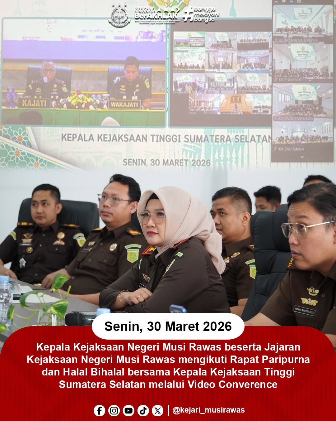 Melalui Video Conference Jajaran Kejari Musi Rawas Ikuti Halal Bihalal dan Rapat Paripurna Kejati Sumsel