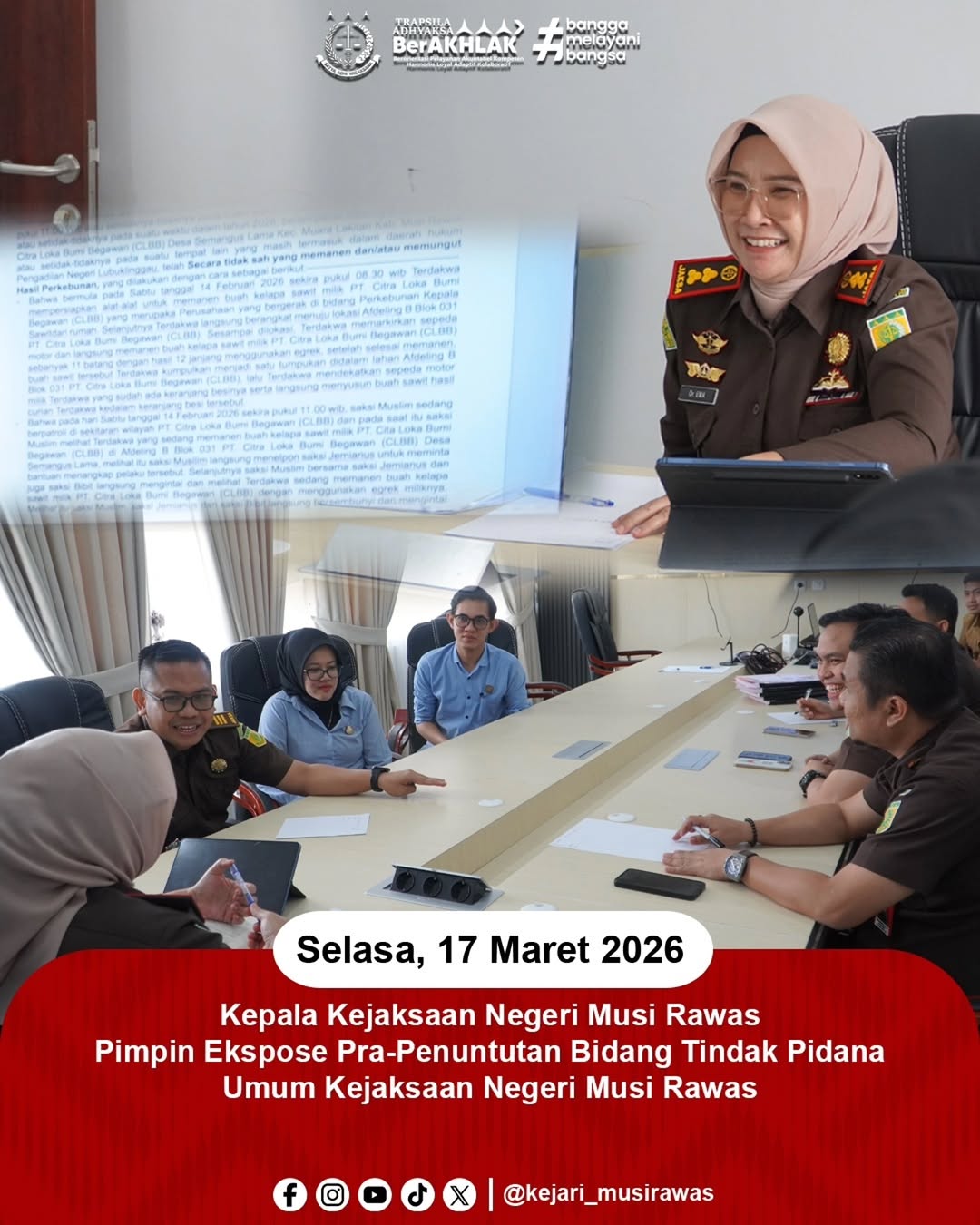 Kepala Kejaksaan Negeri Musi Rawas Dr Ema Siti Huzaemah Ahmad SH MH beserta jajaran melaksanakan Dinamika Kelompok Seksi tindak pidana umum