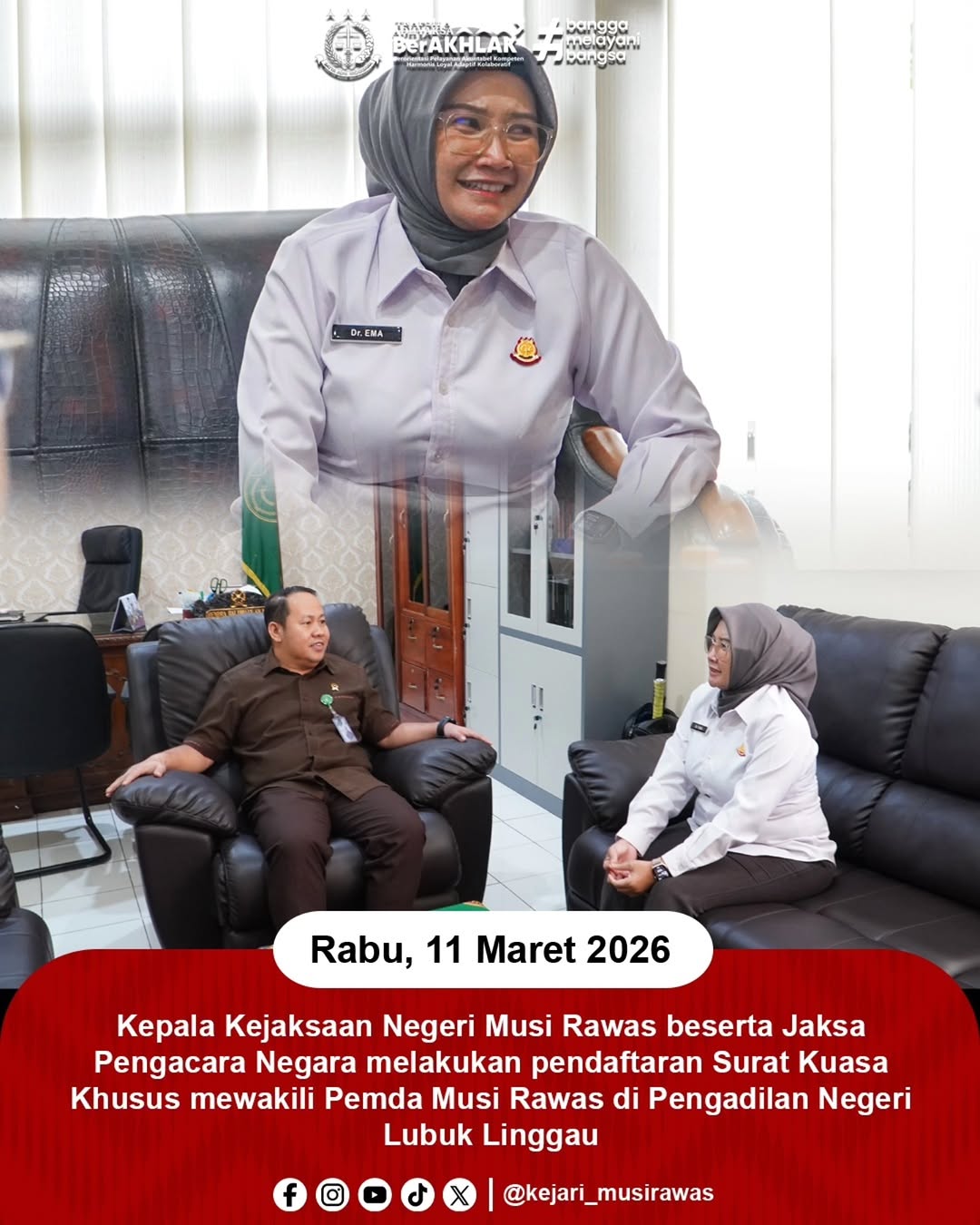 Kajari Musi Rawas beserta JPN Daftarkan Surat Kuasa Khusus Mewakili Pemda di PN Lubuklinggau