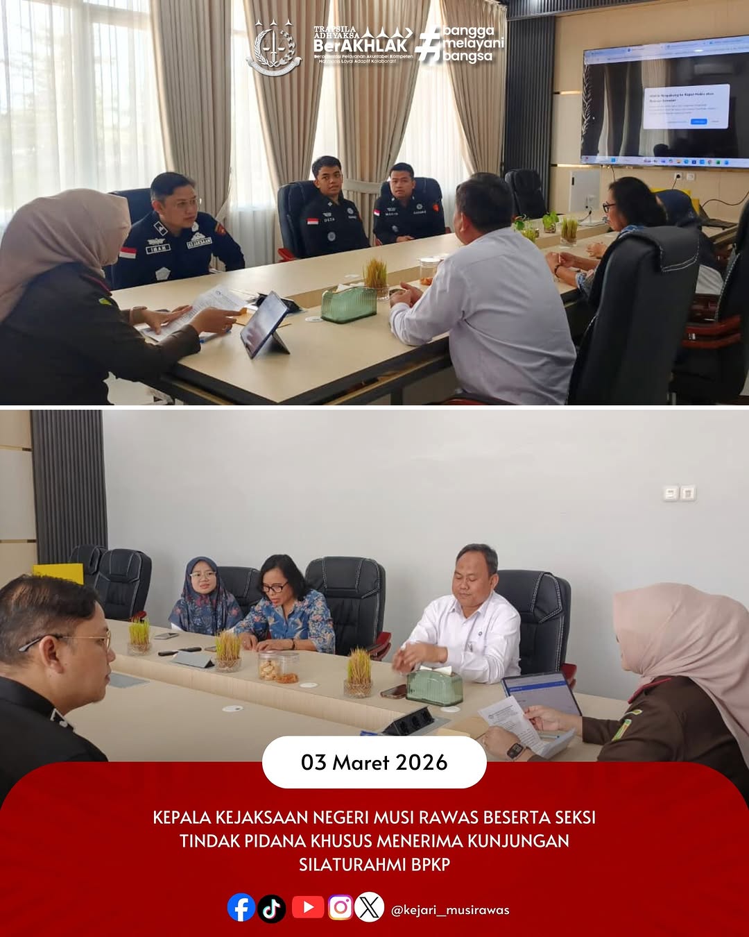 Kepala Kejaksaan Negeri Musi Rawas Dr Ema Siti Huzaemah Ahmad SH MH beserta Seksi Tindak Pidana Khusus menerima kunjungan silaturahmi BPKP