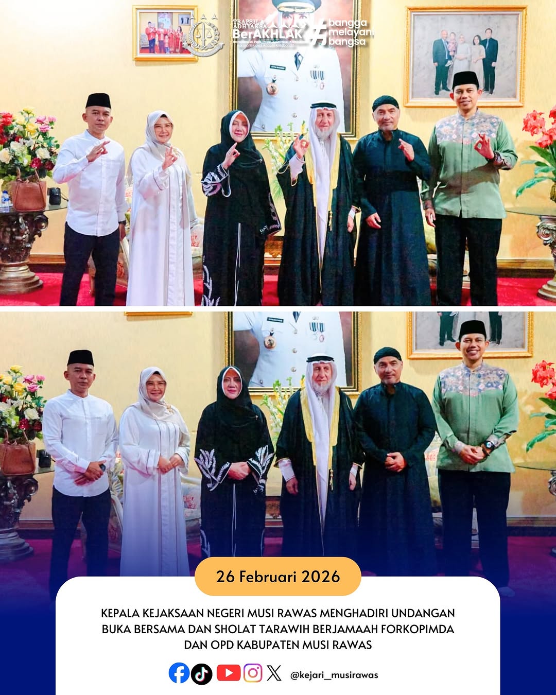 Kepala Kejaksaan Negeri Musi Rawas Dr Ema Siti Huzaemah Ahmad SH MH menghadiri undangan buka bersama dan sholat tarawih berjamaah Forkopimda dan OPD Kabupaten Musi Rawas