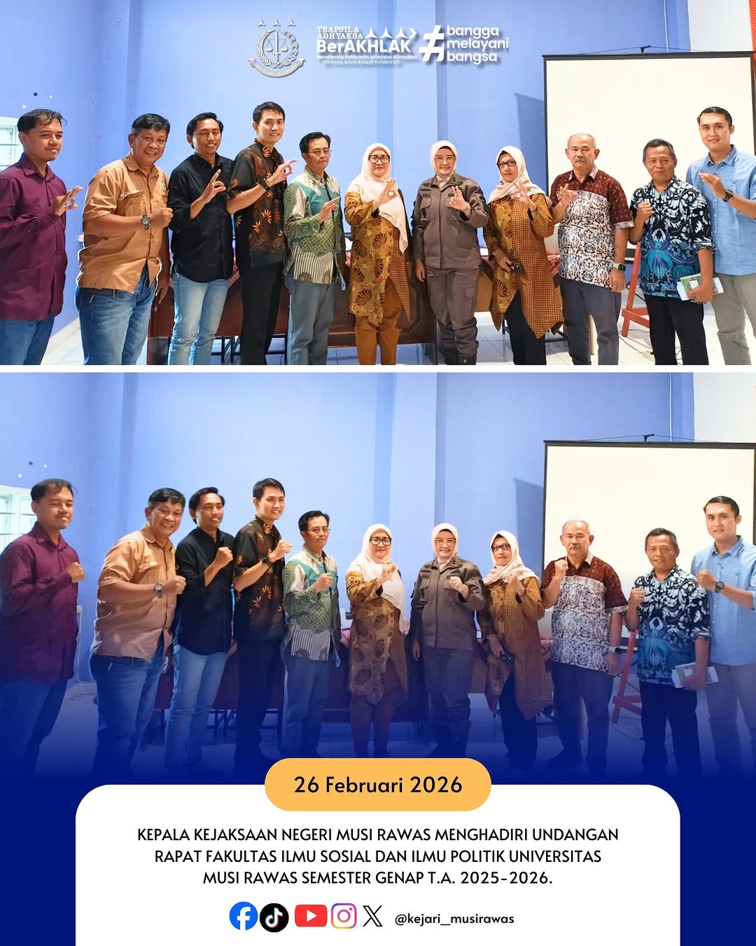 Kepala Kejaksaan Negeri Musi Rawas Dr Ema Siti Huzaemah Ahmad SH MH menghadiri undangan rapat Fakultas Ilmu Sosial dan Ilmu Politik Universitas Musi Rawas Semester Genap TA 2025-2026