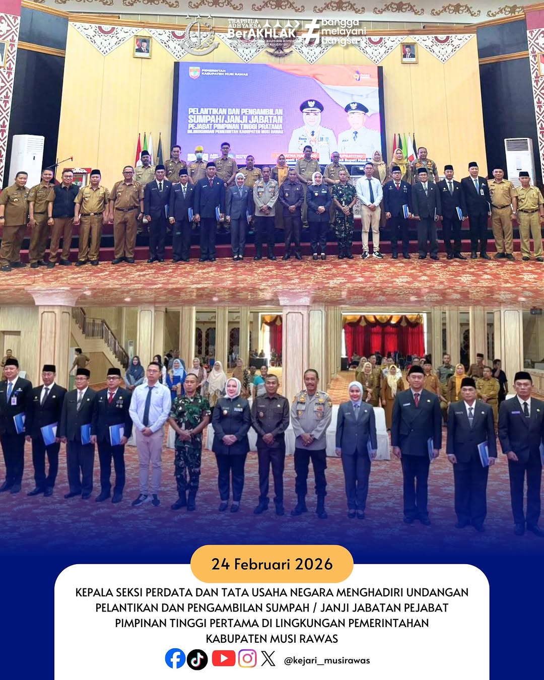 Wakili Kajari Kasi Datun Hadiri Pelantikan dan Pengambilan Sumpah Jabatan di Lingkungan Pemkab Musi Rawas