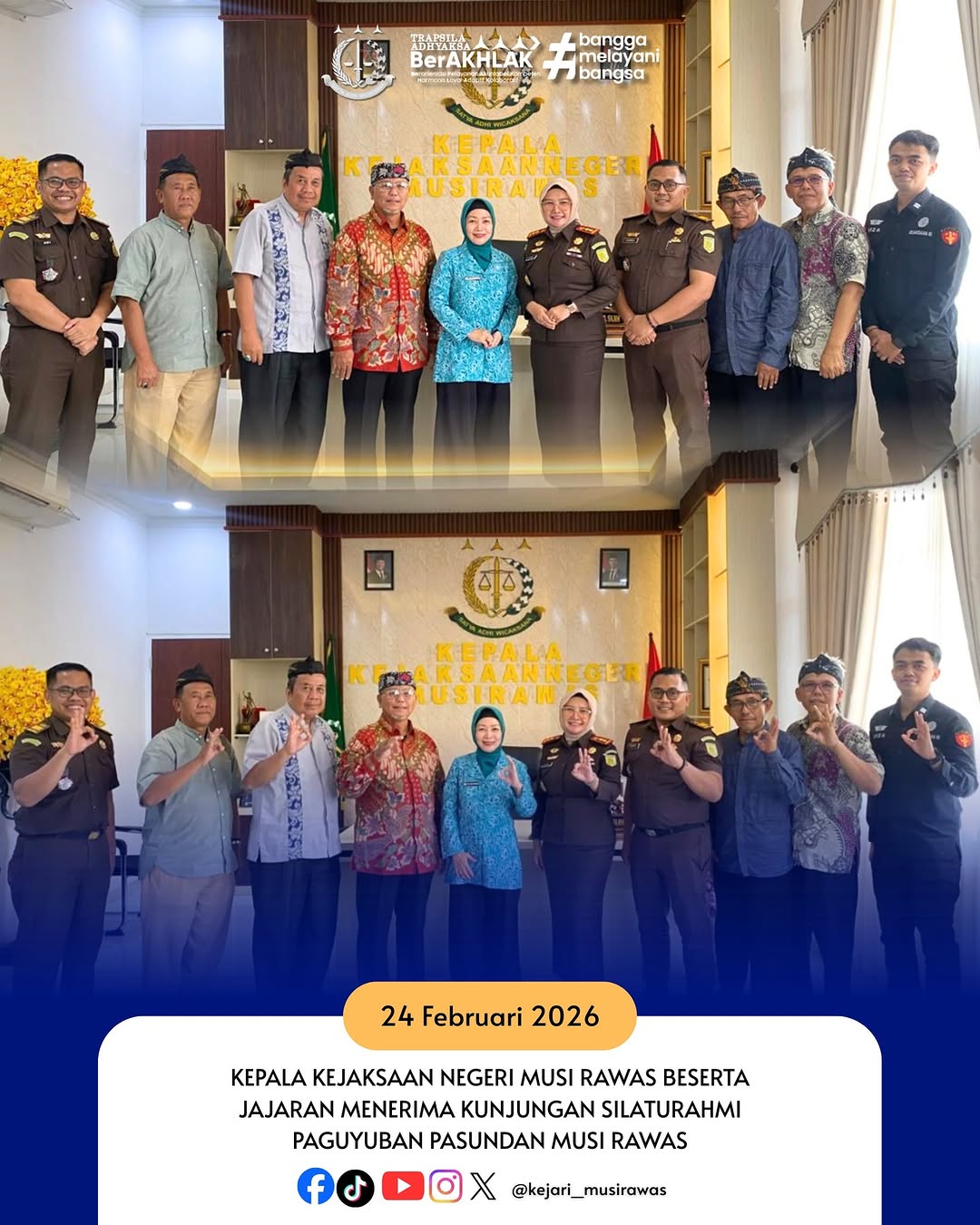 Kepala Kejaksaan Negeri Musi Rawas Dr Ema Siti Huzaemah Ahmad SH MH beserta jajaran menerima kunjungan silaturahmi Paguyuban Pasundan Musi Rawas