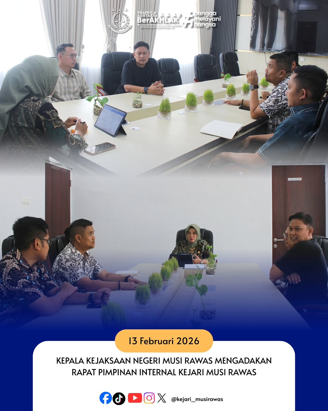 Kepala Kejaksaan Negeri Musi Rawas Dr Ema Siti Huzaemah Ahmad SH MH beserta Kasubagbin dan para Kasi melaksanakan Rapat Pimpinan Internal Kejari Musi Rawas