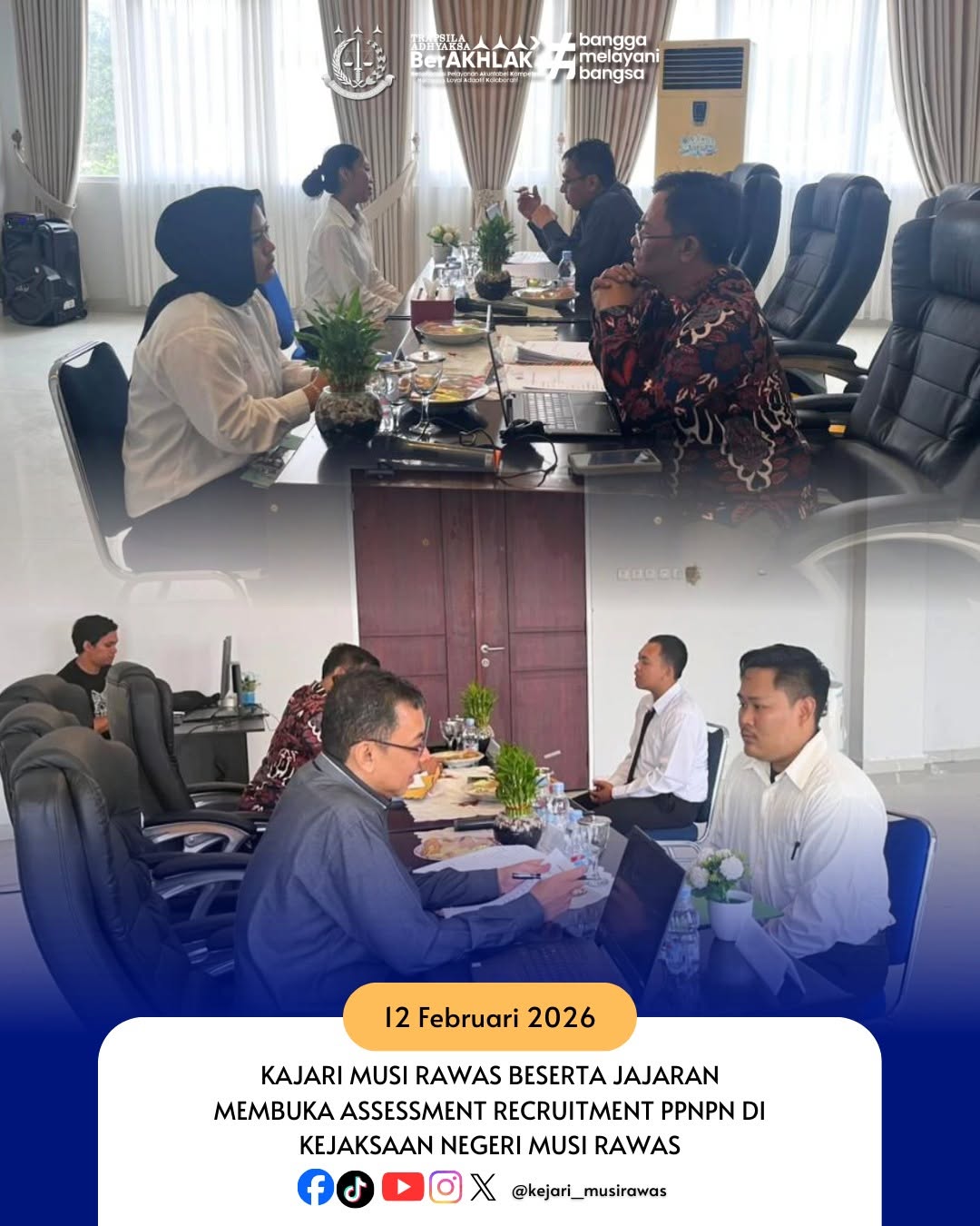 Kepala Kejaksaan Negeri Musi Rawas Ibu Dr Ema Siti Huzaemah Ahmad SH MH beserta jajaran dan Bekerja Sama dengan Rektor Universitas Musi Rawas Melaksanakan Assessment Recruitment PPNPN di Kejaksaan Negeri Musi Rawas