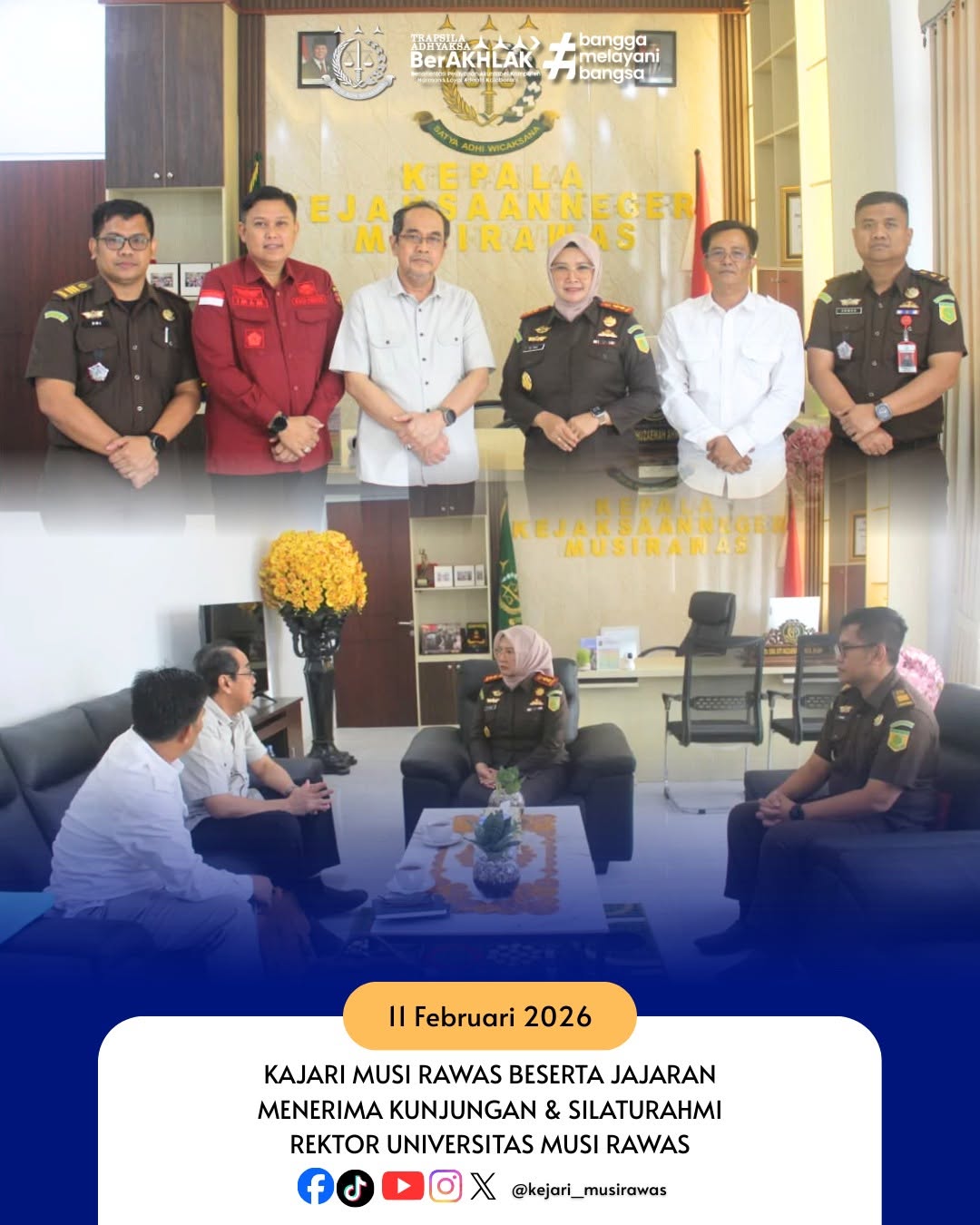 Kepala Kejaksaan Negeri Musi Rawas Ibu Dr Ema Siti Huzaemah Ahmad S H M H beserta jajaran menerima kunjungan dan Silaturahmi Rektor Universitas Musi Rawas