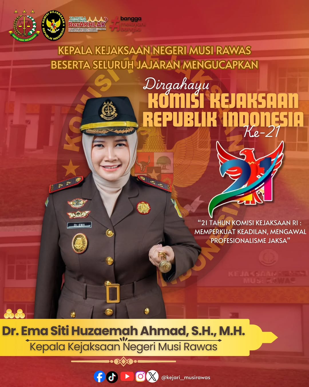 Kejari Musi Rawas Mengucapkan Selamat Hari Ulang Tahun Ke-21 Komisi Kejaksaan Republik Indonesia