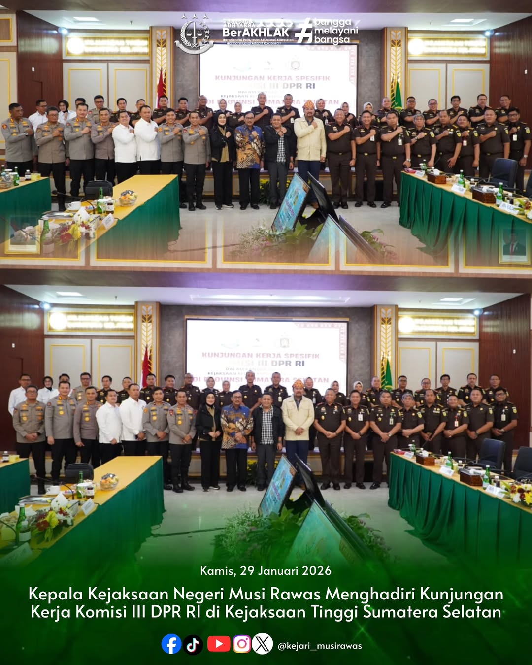 Kepala Kejaksaan Negeri Musi Rawas Dr Ema Siti Huzaemah Ahmad SH MH menghadiri Kunjungan Kerja Komisi III DPR RI di Kejaksaan Tinggi Sumatera Selatan