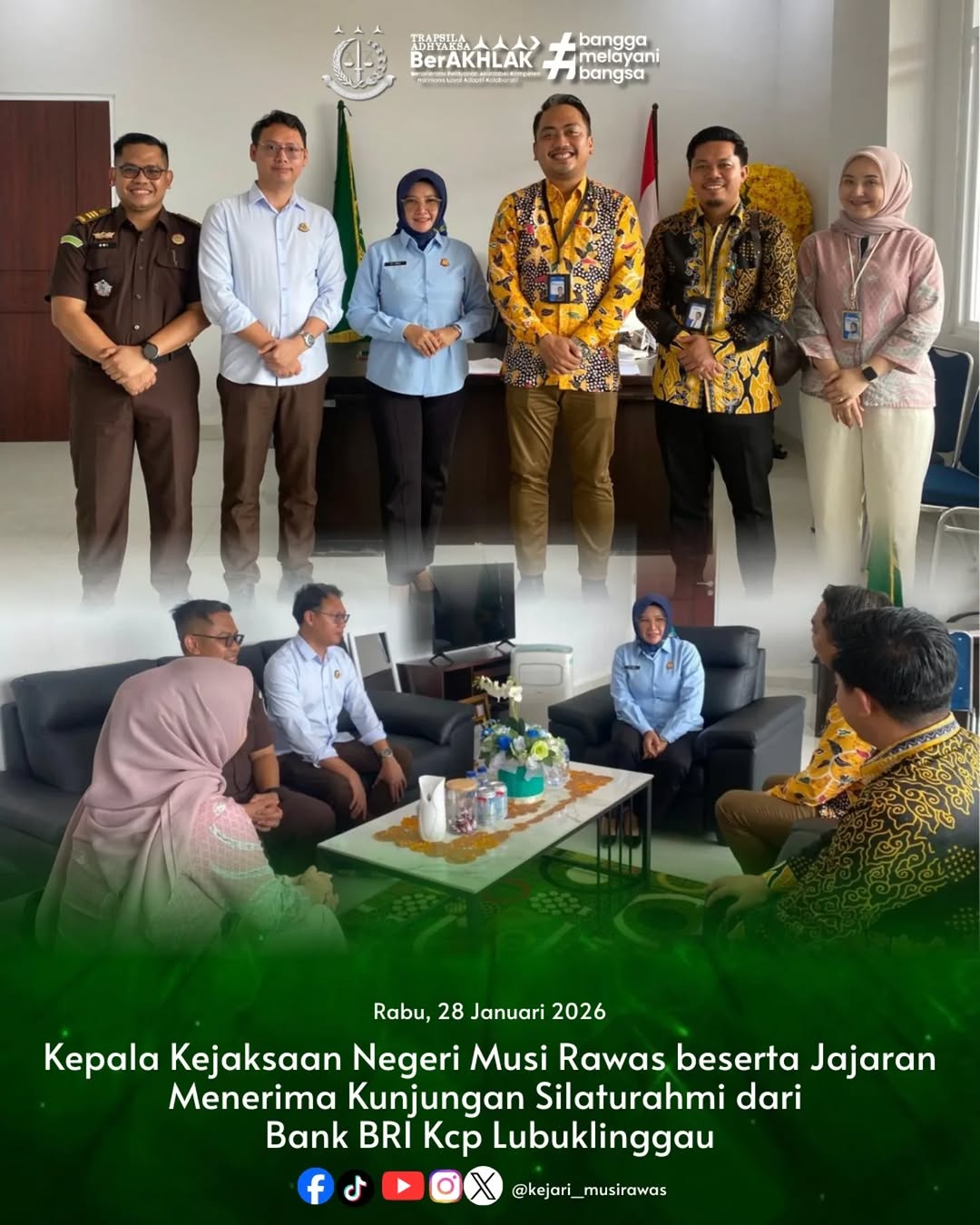 Kepala Kejaksaan Negeri Musi Rawas Ibu Dr Ema Siti Huzaemah Ahmad S H M H beserta jajaran menyambut silaturahmi dari Bank BRI Kcp Lubuklinggau