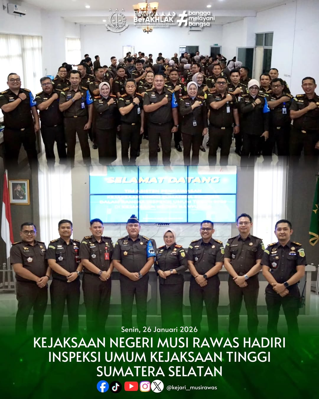 Kepala Kejaksaan Negeri Musi Rawas Ibu Dr Ema Siti Huzaemah Ahmad SH MH beserta jajaran mengikuti kegiatan Inspeksi Umum Kejaksaan Tinggi Sumatera Selatan yang diadakan di Kejari Banyuasin