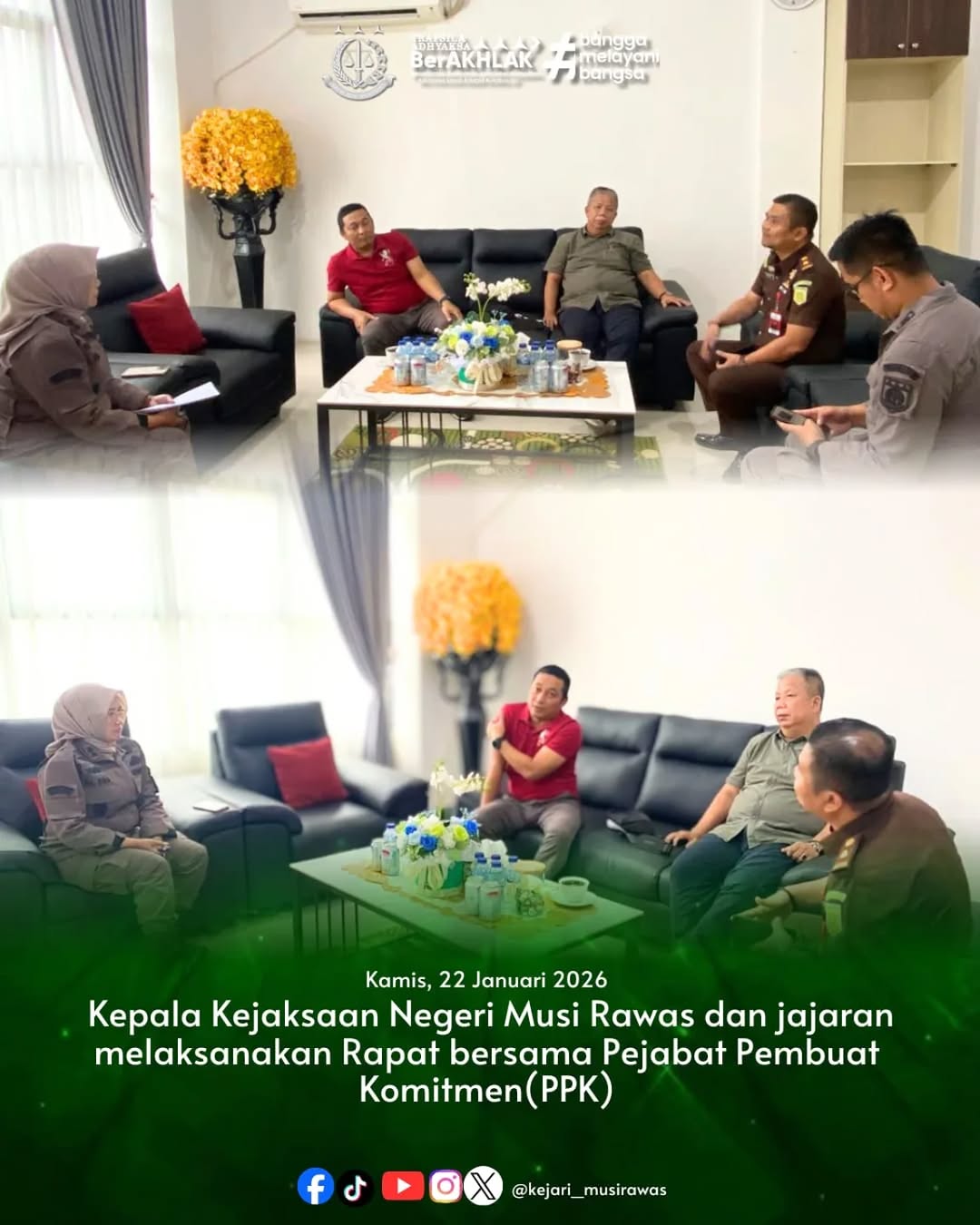 Kepala Kejaksaan Negeri Musi Rawas Ibu Dr Ema Siti Huzaemah Ahmad S H M H bersama PPK pembangunan gedung kantor baru dari Kejati Sumsel penyampaian Progres dan tim pengelola teknis Perkim Provinsi Sumsel