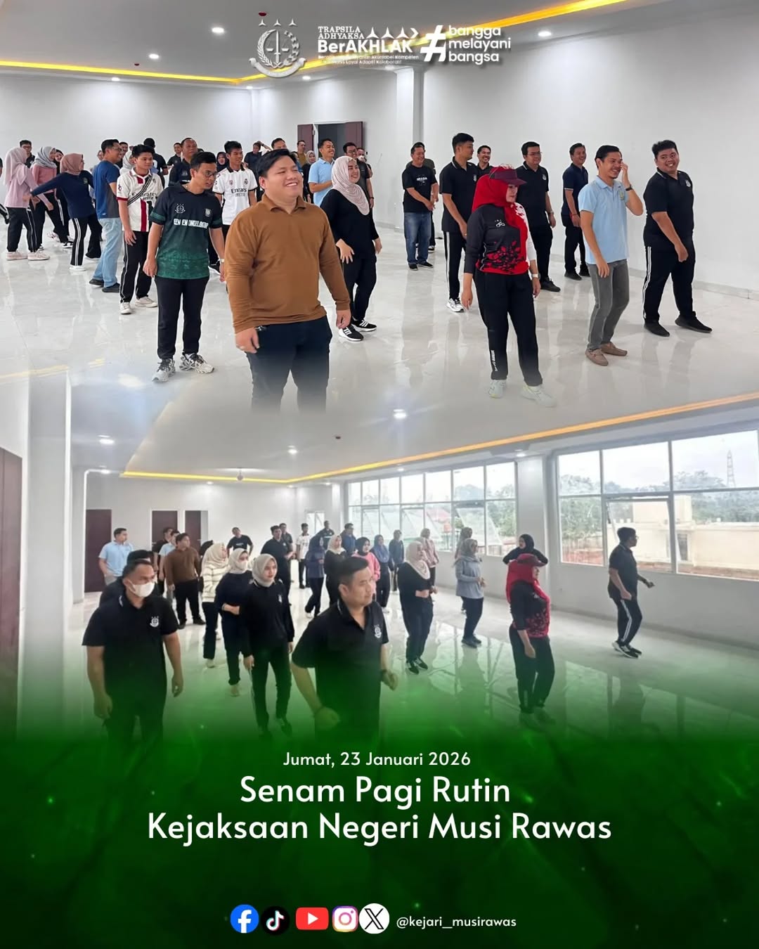 Jaga Kebugaran dan Kekompakan Jajaran Kejari Musi Rawas Gelar Senam Pagi Bersama