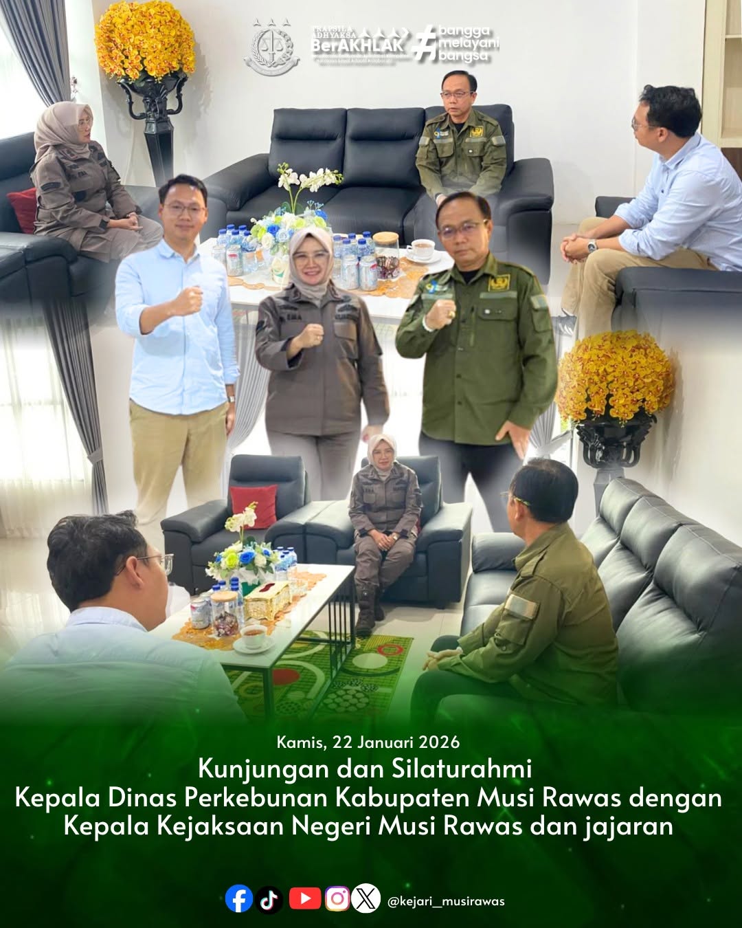 Kepala Kejaksaan Negeri Musi Rawas Ibu Dr Ema Siti Huzaemah Ahmad S H M H dan jajaran menyambut kunjungan Silaturahmi dari Kepala Dinas Perkebunan Kabupaten Musi Rawas