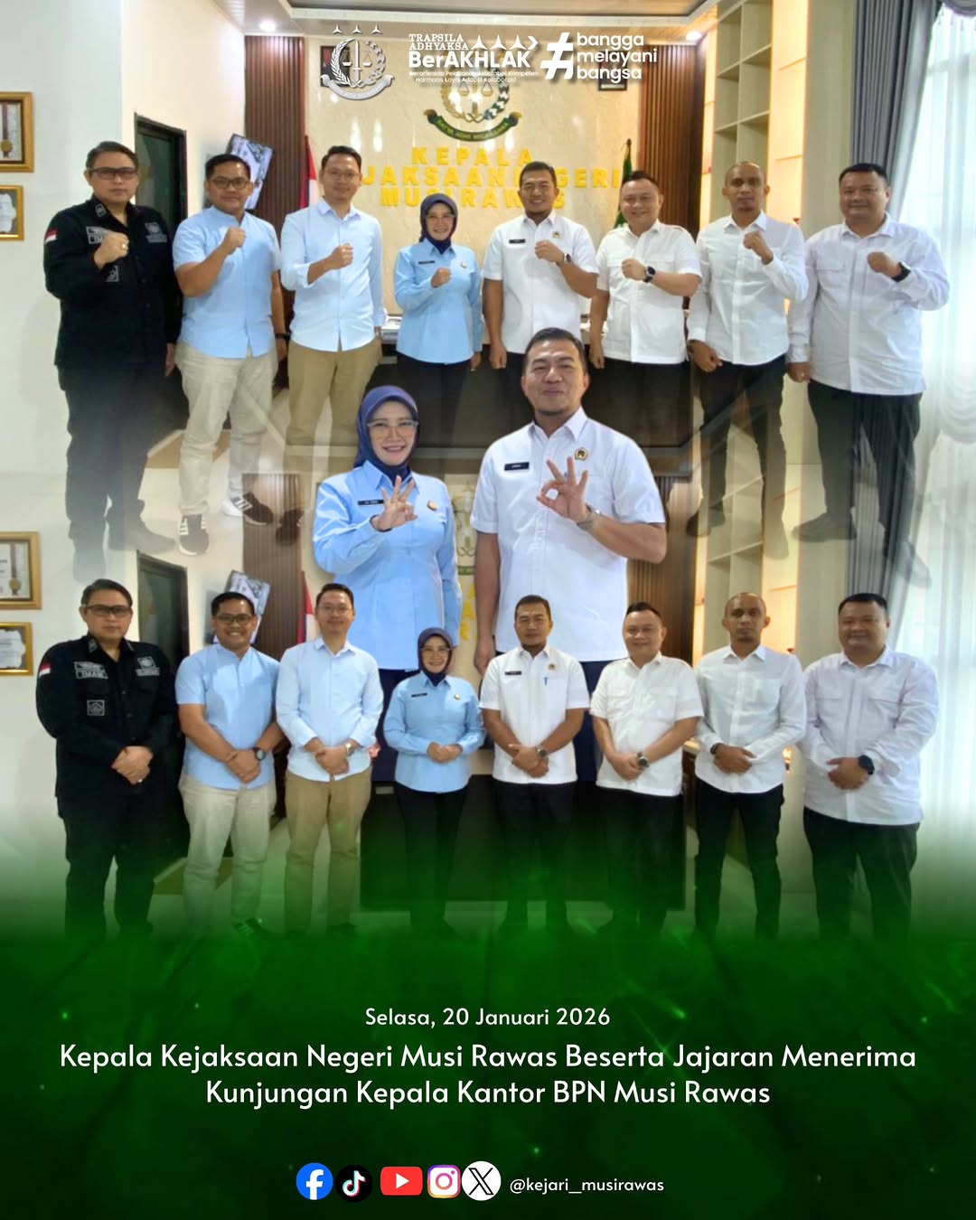 Kepala Kejaksaan Negeri Musi Rawas Ibu Dr Ema Siti Huzaemah Ahmad SH MH beserta jajaran menerima kunjungan Kepala Kantor BPN Musi Rawas