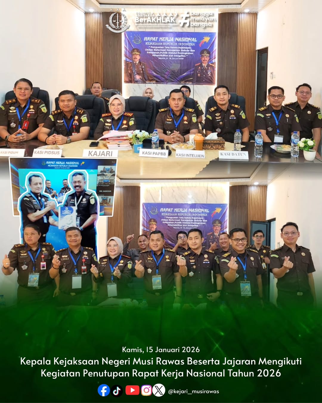 Kepala Kejaksaan Negeri Musi Rawas Dr Ema Siti Huzaemah Ahmad SH MH beserta jajaran mengikuti Kegiatan Penutupan Rapat Kerja Nasional Tahun 2026