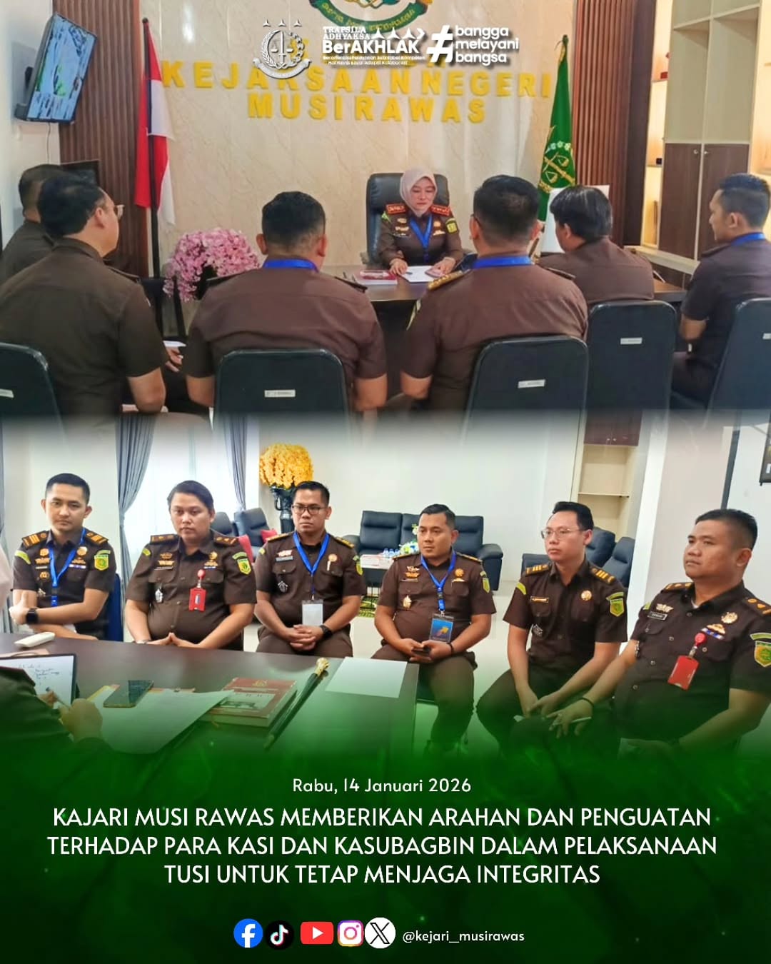 Mantapkan Pelaksanaan Tugas dan Fungsi Kajari Musi Rawas Berikan Penguatan Langsung kepada para Kasi dan Kasubagbin