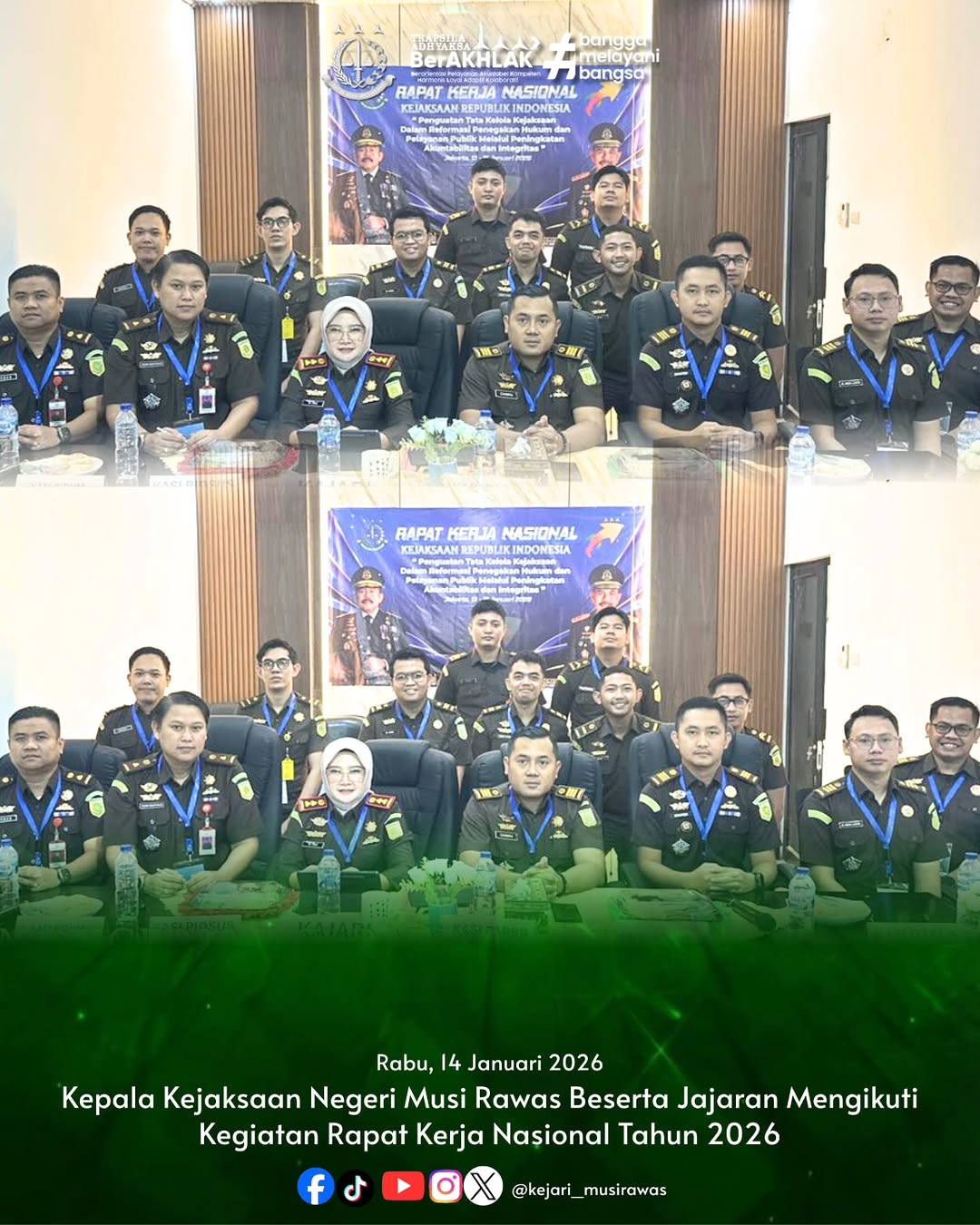Kepala Kejaksaan Negeri Musi Rawas Dr Ema Siti Huzaemah Ahmad SH MH beserta jajaran mengikuti Kegiatan Rapat Kerja Nasional Tahun 2026 hari ke-2