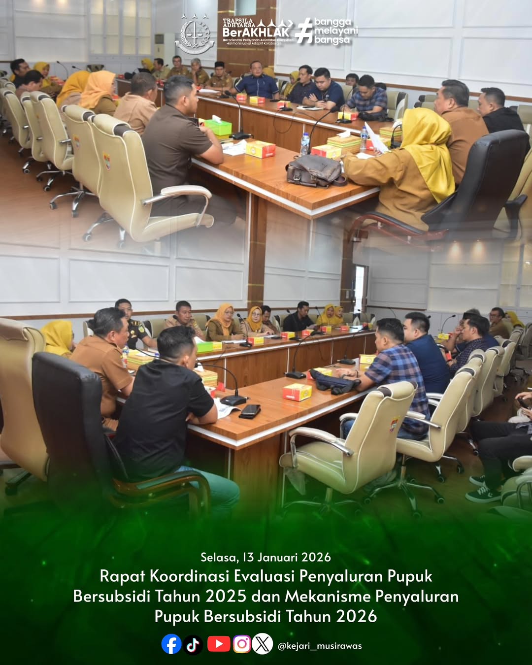 Kasubsi II Intelijen Imam Fauzi SH mewakili Kepala Kejaksaan Negeri Musi Rawas menghadiri Rapat Koordinasi Evaluasi Penyaluran Pupuk Bersubsidi Tahun 2025 dan Mekanisme Penyaluran Pupuk Bersubsidi Tahun 2026