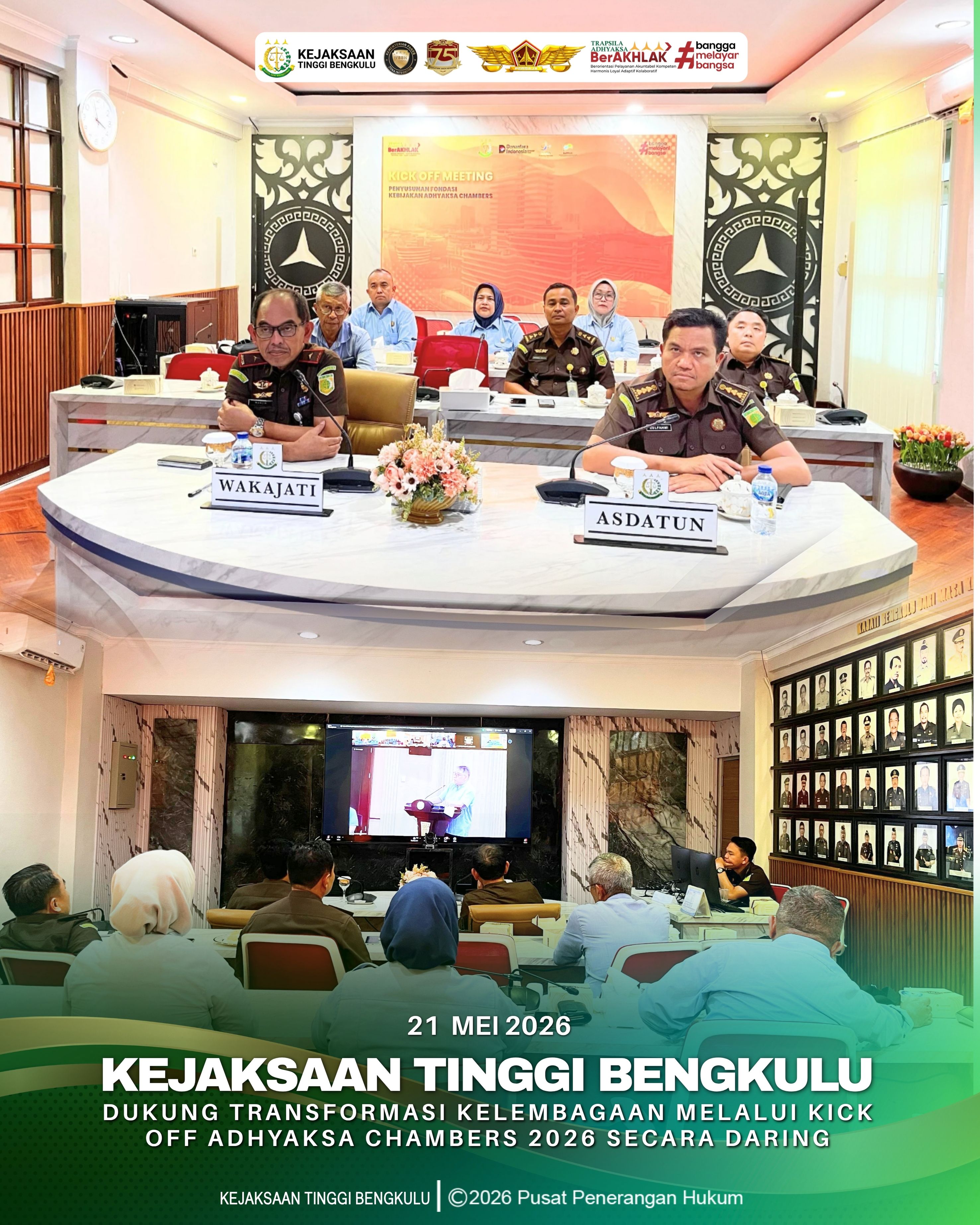 Kejaksaan Tinggi Bengkulu Dukung Transformasi Kelembagaan Melalui Kick Off Adhyaksa Chambers 2026 Secara Daring