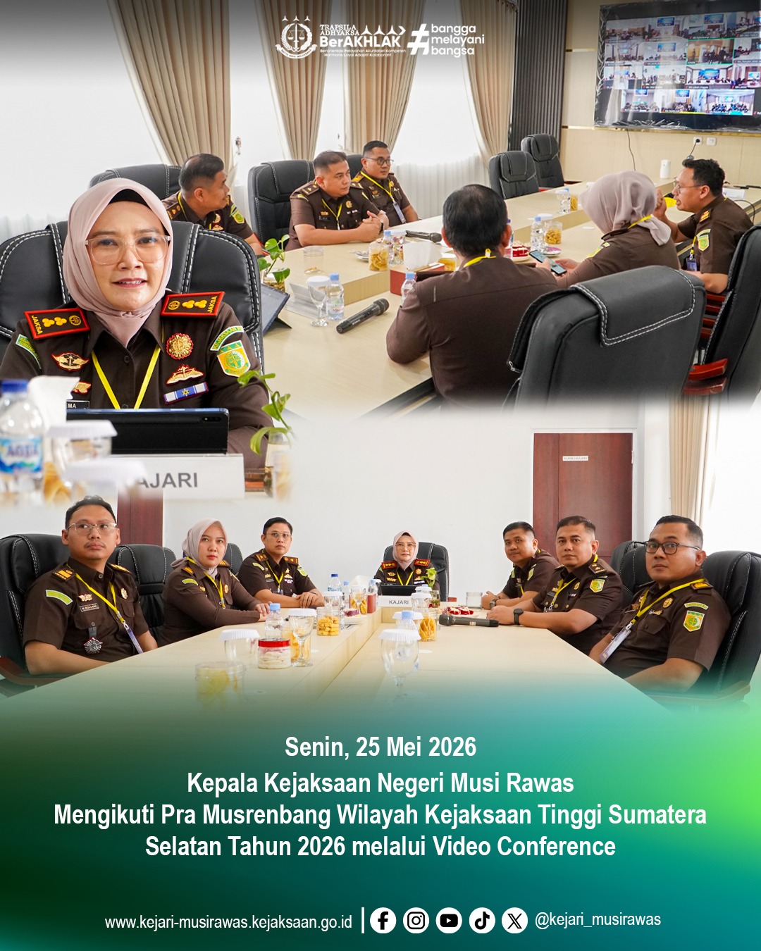 Kepala Kejaksaan Negeri Musi Rawas Dr Ema Siti Huzaemah Ahmad SH MHbeserta jajaran melaksanakan mengikuti Vicon Pra Musrenbang Wilayah Kejaksaan Tinggi Sumatera Selatan Tahun 2026