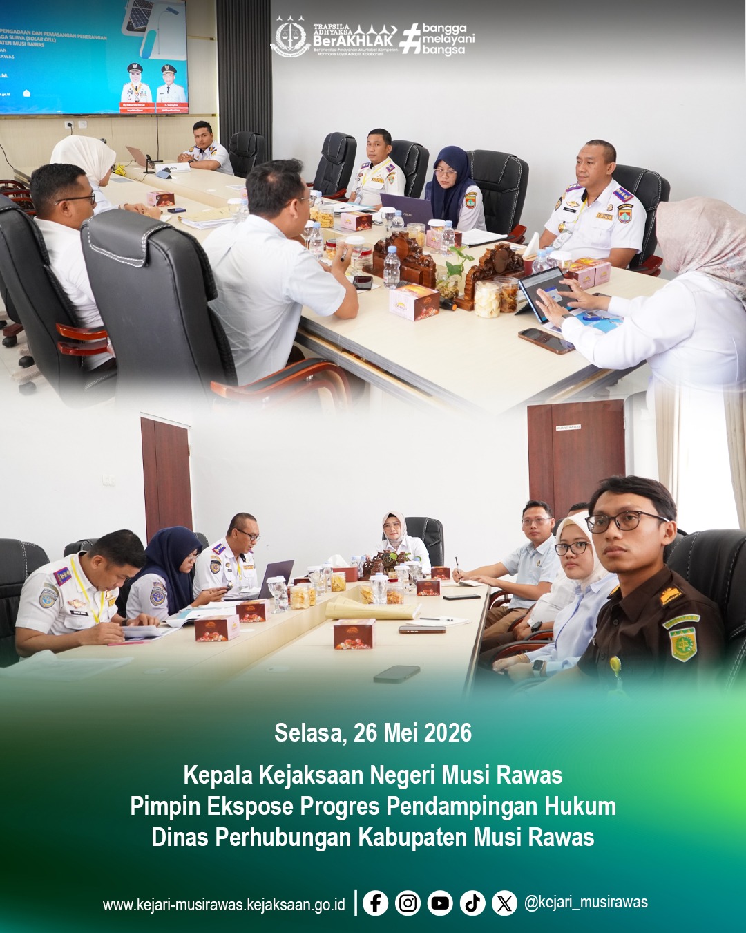Kepala Kejaksaan Negeri Musi Rawas Dr Ema Siti Huzaemah Ahmad SH MH memimpin ekspos progres pendampingan hukum Dinas Perhubungan Kabupaten Musi Rawas