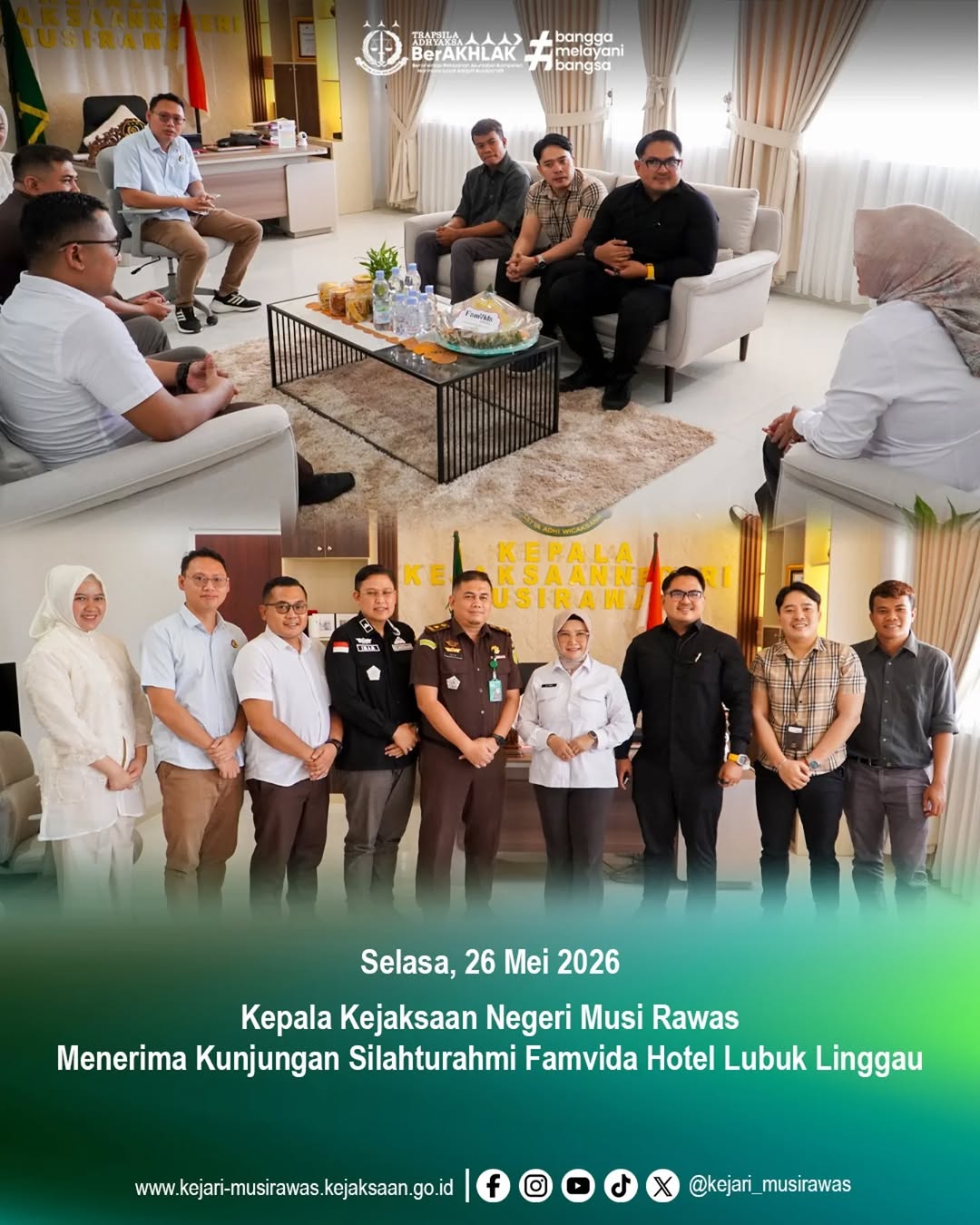 Kepala Kejaksaan Negeri Musi Rawas Dr Ema Siti Huzaemah Ahmad SH MH beserta jajaran menerima kunjungan silaturahmi famvida hotel Lubuklinggau
