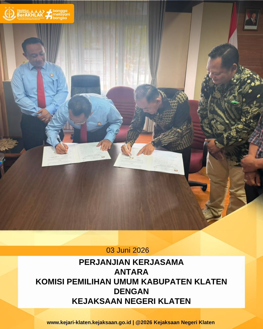 Penandatanganan Perjanjian Kerjasama antara Komisi Pemilihan Umum Kabupaten Klaten dengan Kejaksaan Negeri Klaten