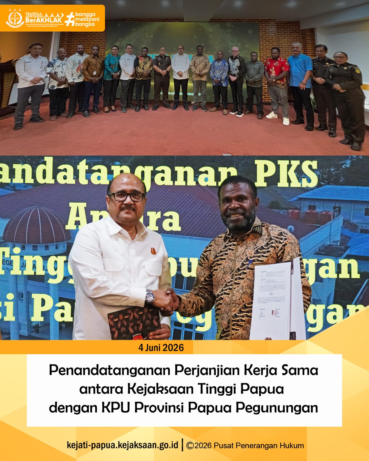 Kajati Papua Hadiri Penandatanganan PKS Kejati Papua dan KPU Papua Pegunungan
