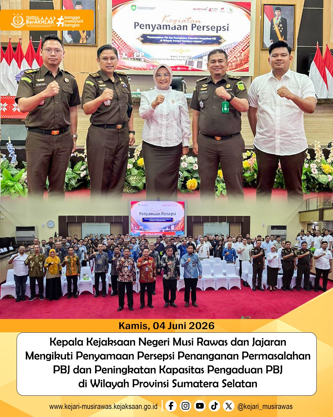 Kajari Musi Rawas dan Jajaran Ikuti Kegiatan Penyamaan Persepsi Penanganan Masalah PBJ se-Sumsel