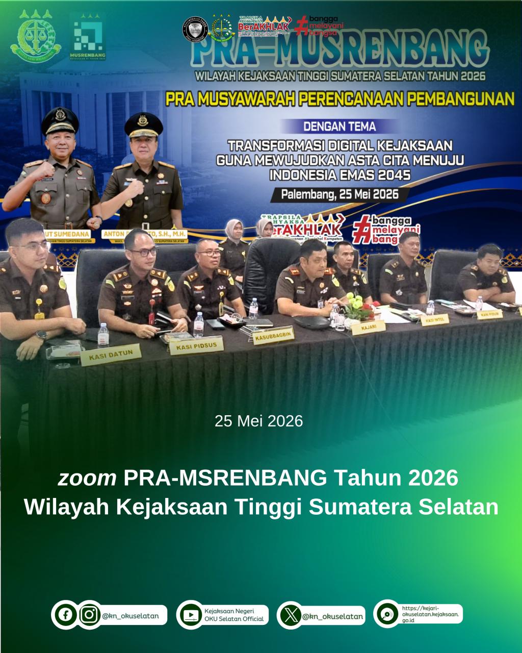 Kejari OKU Selatan Ikuti Pra Musrenbang Kejati Sumsel Tahun 2026 Secara Daring