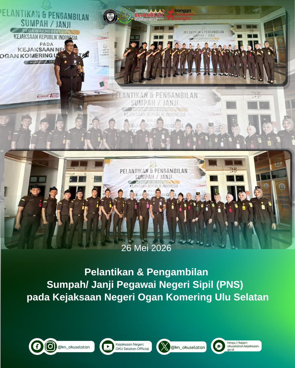 Kajari OKU Selatan Lantik dan Ambil Sumpah 18 Pegawai Negeri Sipil PNS) Baru