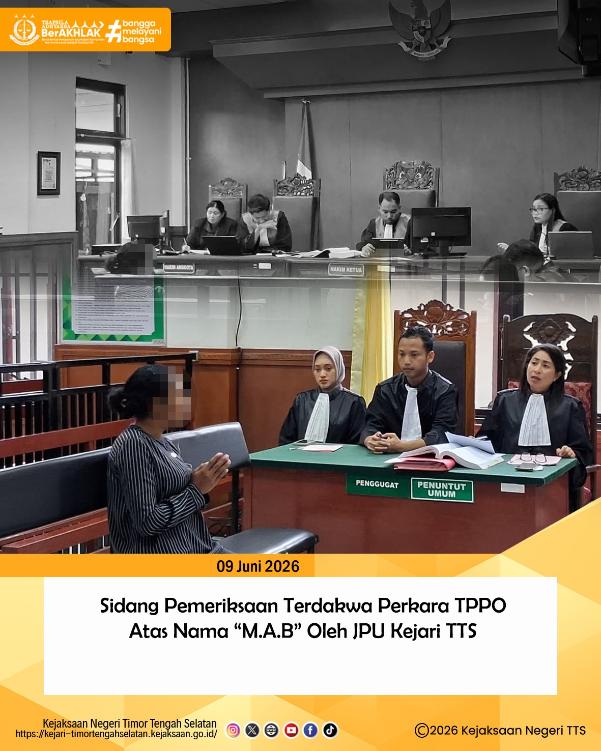 Sidang Pemeriksaan Terdakwa Perkara TPPO an MAB Oleh Kejari TTS