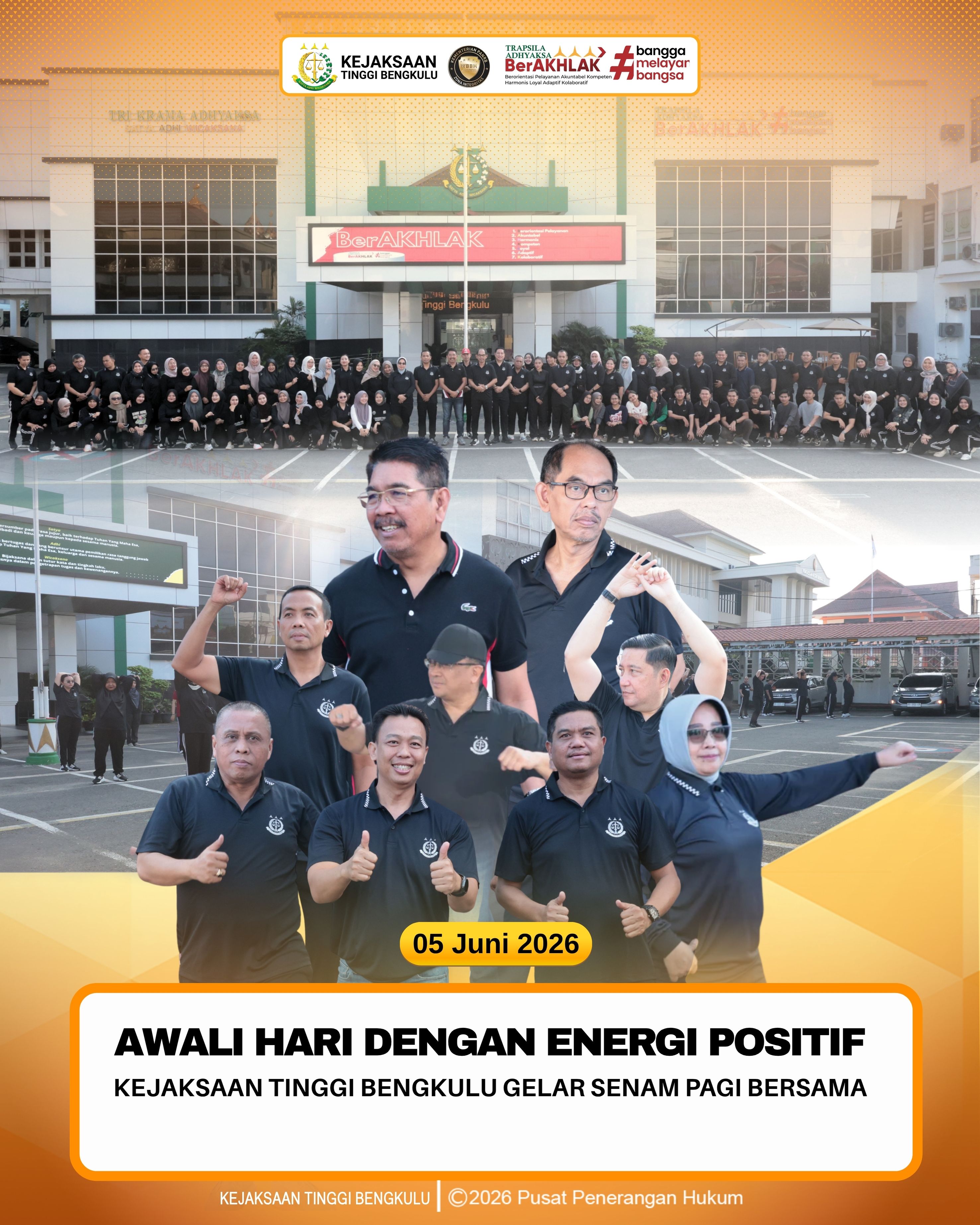 Awali Hari dengan Energi Positif Kejati Bengkulu Gelar Senam Pagi Bersama