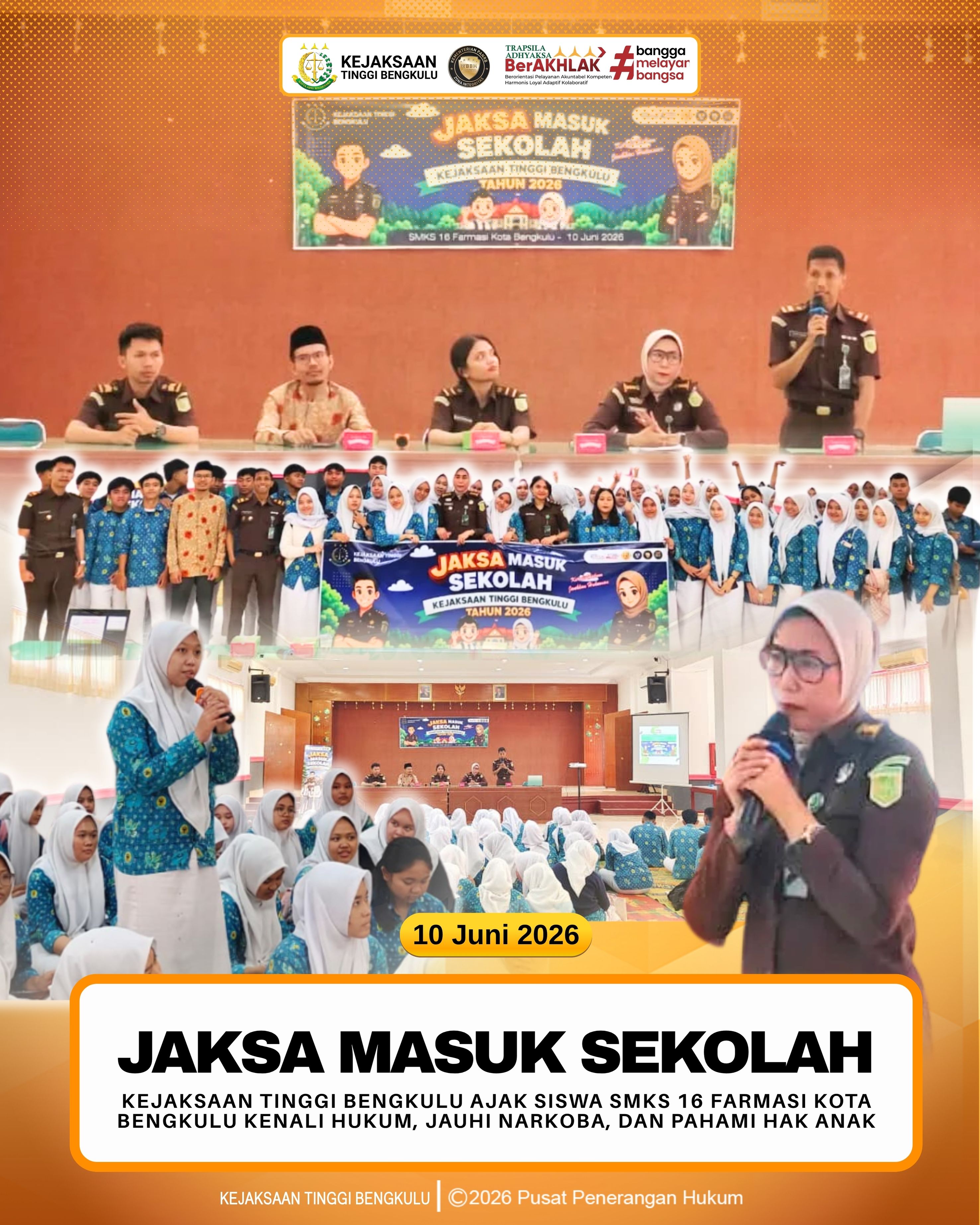 Jaksa Masuk Sekolah Kejaksaan Tinggi Bengkulu Ajak Siswa SMKS 16 Farmasi Kota Bengkulu Kenali Hukum Jauhi Narkoba dan Pahami Hak Anak