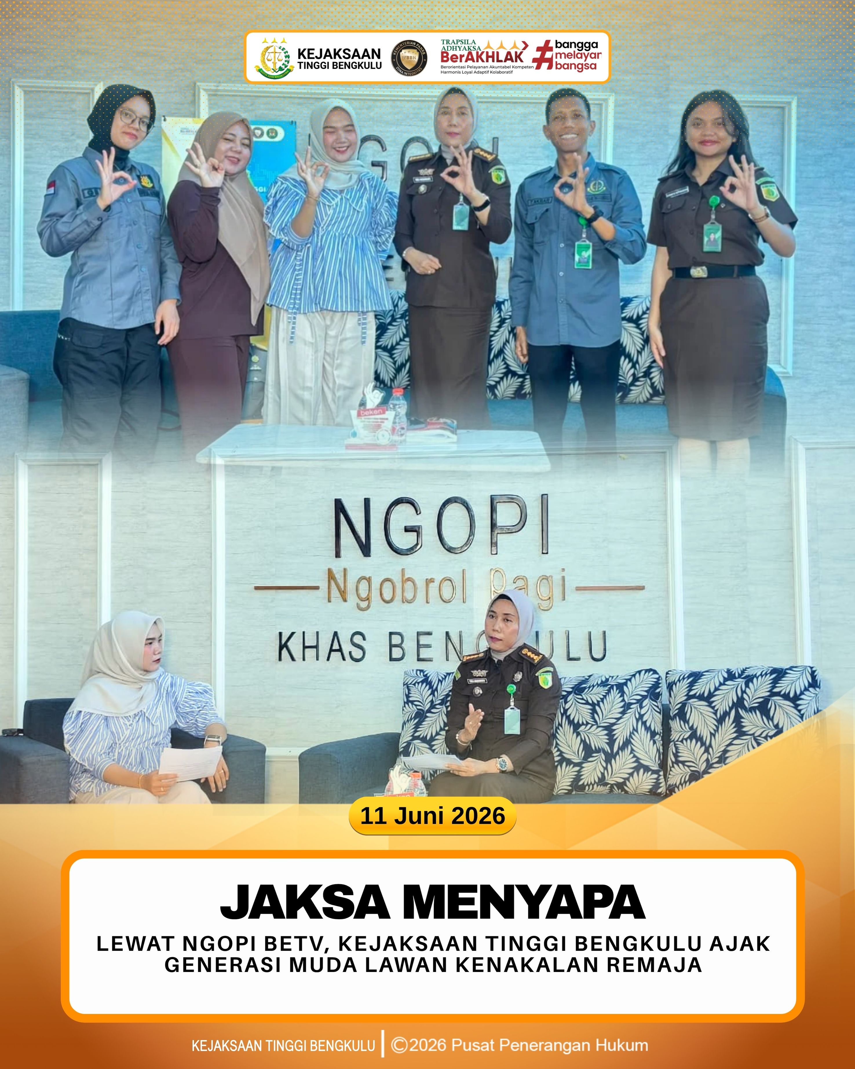 Lewat NGOPI BETV Kejaksaan Tinggi Bengkulu Ajak Generasi Muda Lawan Kenakalan Remaja
