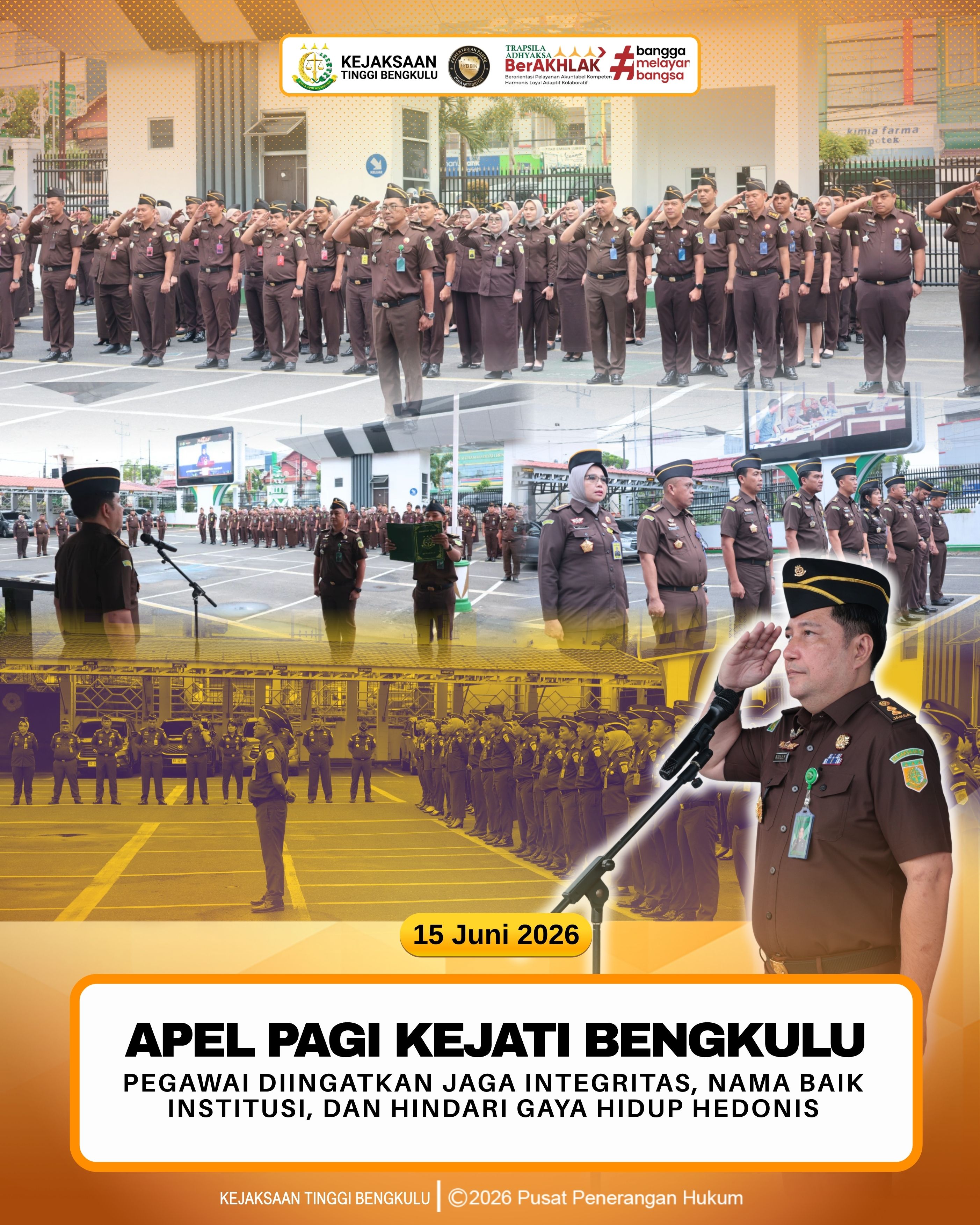 Apel Pagi Kejati Bengkulu Pegawai Diingatkan Jaga Integritas Nama Baik Institusi dan Hindari Gaya Hidup Hedonis