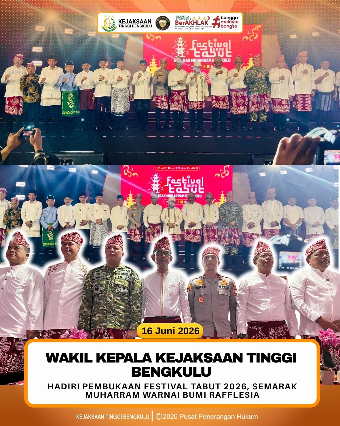 Wakil Kepala Kejaksaan Tinggi Bengkulu Hadiri Pembukaan Festival Tabut 2026 Semarak Muharram Warnai Bumi Rafflesia