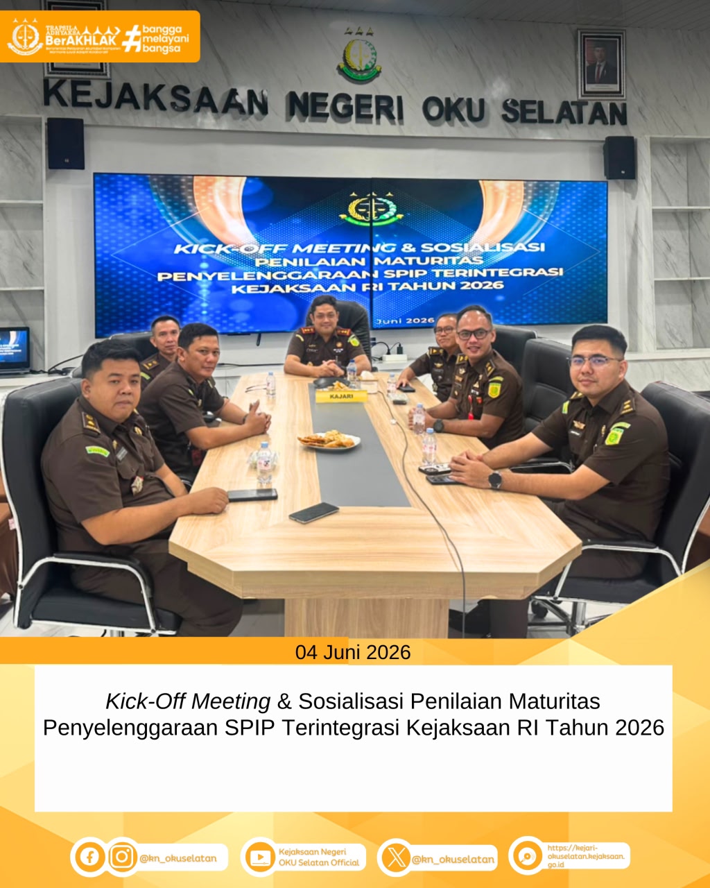 Kejari OKU Selatan Ikuti Kick-Off Meeting Penilaian Maturitas SPIP Terintegrasi Kejaksaan RI Tahun 2026 secara daring