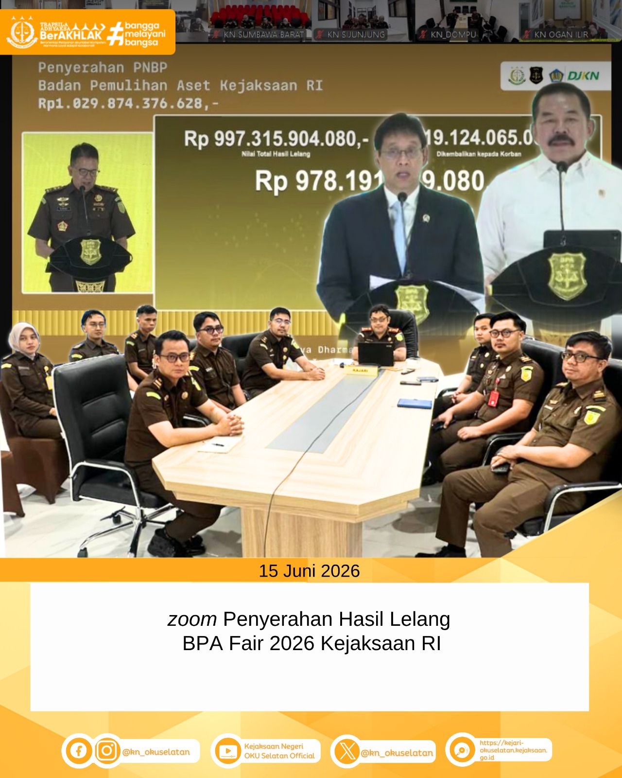 Zoom kegiatan Penyerahan Hasil Lelang dan Hasil Pemulihan Aset BPA Fair 2026