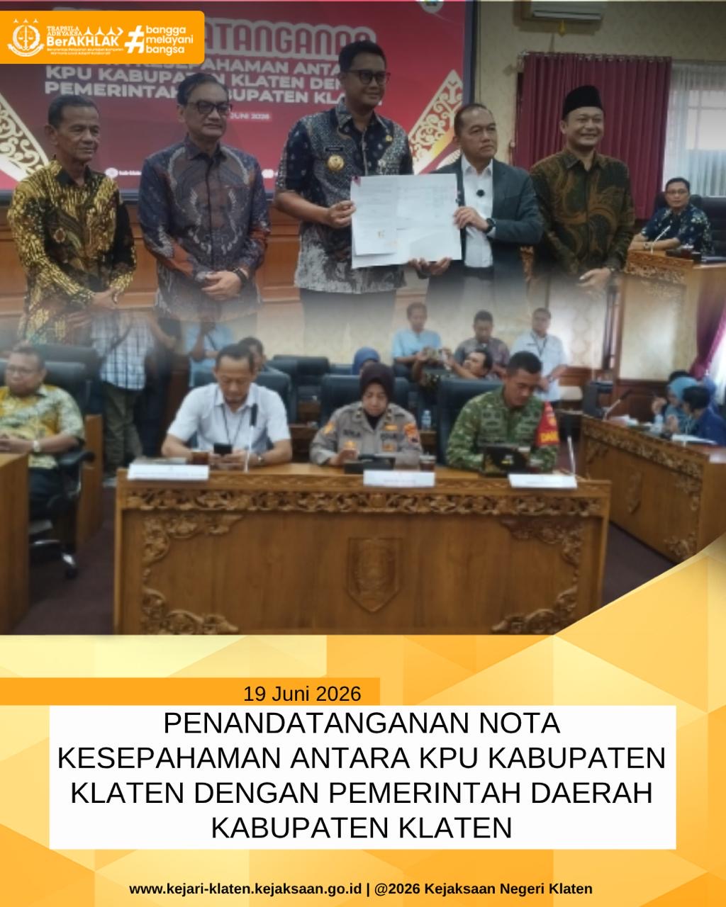 Penandatanganan Nota Kesepahaman antara KPU Kabupaten Klaten dengan Pemerintah Daerah Kabupaten Klaten