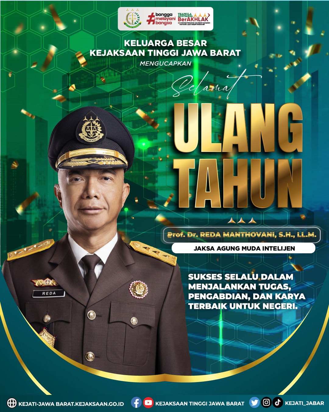 Selamat Ulang Tahun Kepada Prof Dr Reda Manthovani SH LLM Jaksa Agung Muda Bidang Intelijen