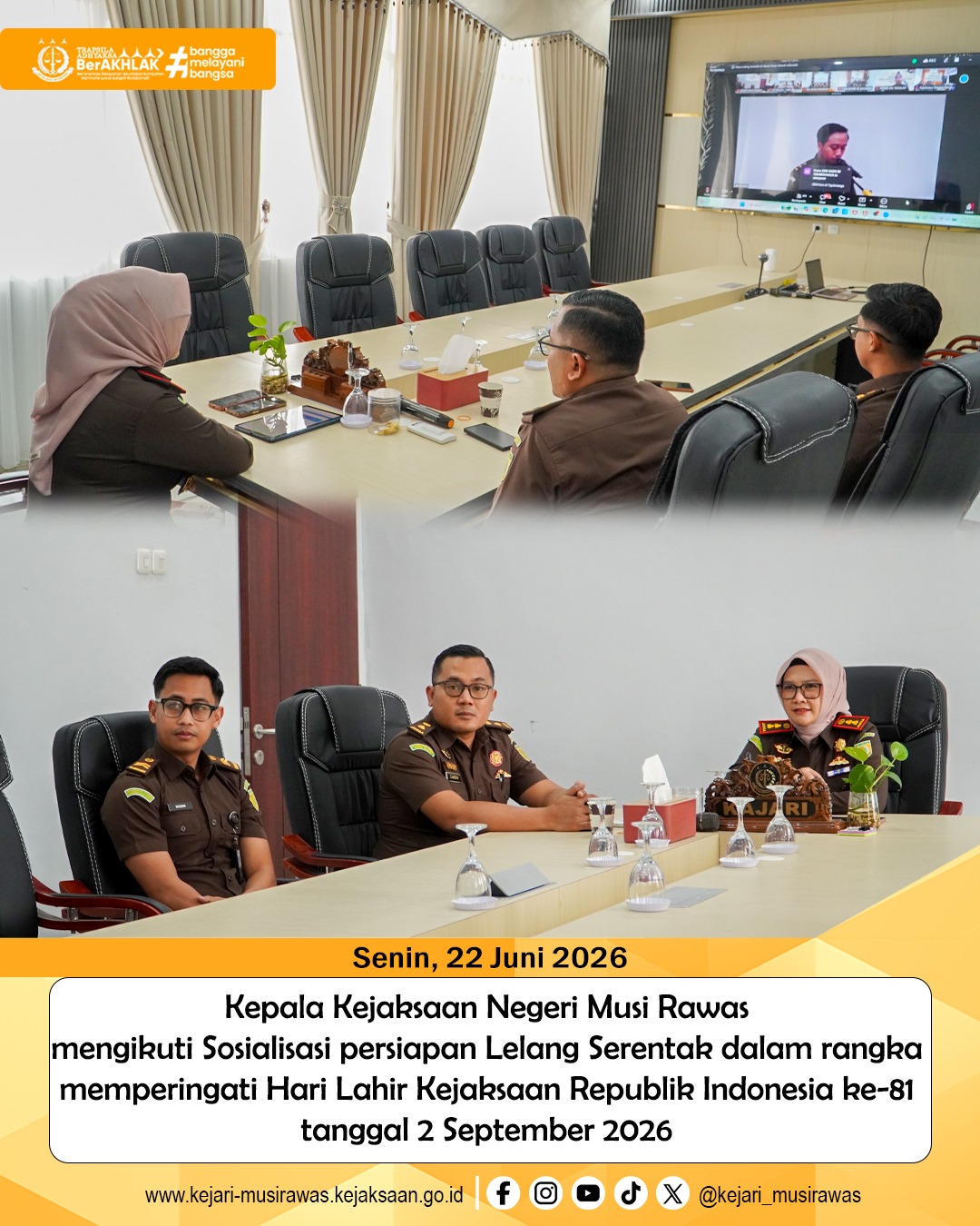Kejari Musi Rawas Hadiri Vidcon Sosialisasi Persiapan Lelang Serentak dalam Rangka Harlah Kejaksaan RI ke-81