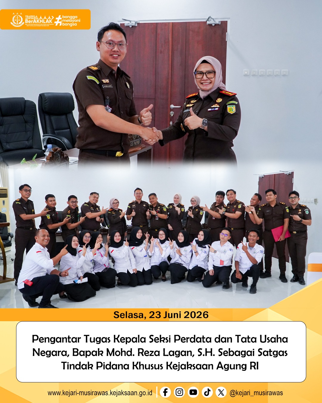 Kejari Musi Rawas Gelar Acara Pengantar Tugas Kasi Datun ke Kejaksaan Agung RI